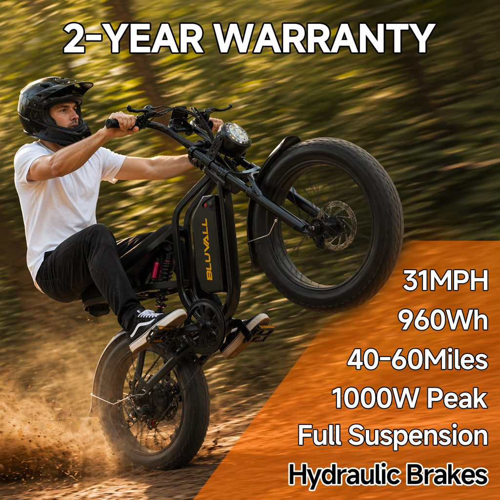 Bluvall 20'' Fat Tire Electric Mountain Bike for Adults,Peak 1000W 48V 16Ah,31MPH High-Speed,All-Terrain E-Bike with Full Suspension for Trail & Off-Road Riding UL2849 Electric Bikes