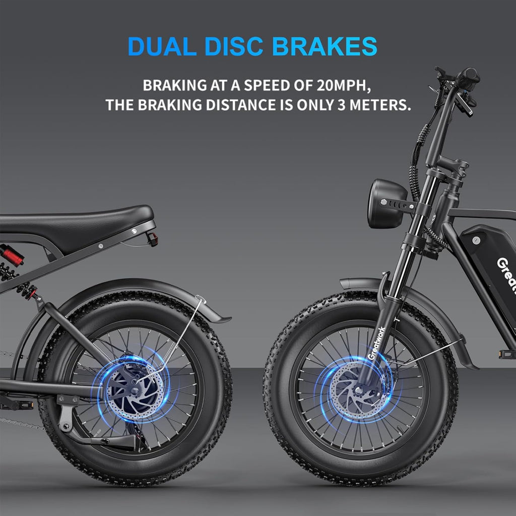 Electric Bicycle Peak 2500W for Adults,37MPH 100Miles, 48V 25Ah, 20*4in Fat Tire 7-Speed Full Suspension Mountain E Bike All-Terrain UL 2849 Electric Bikes