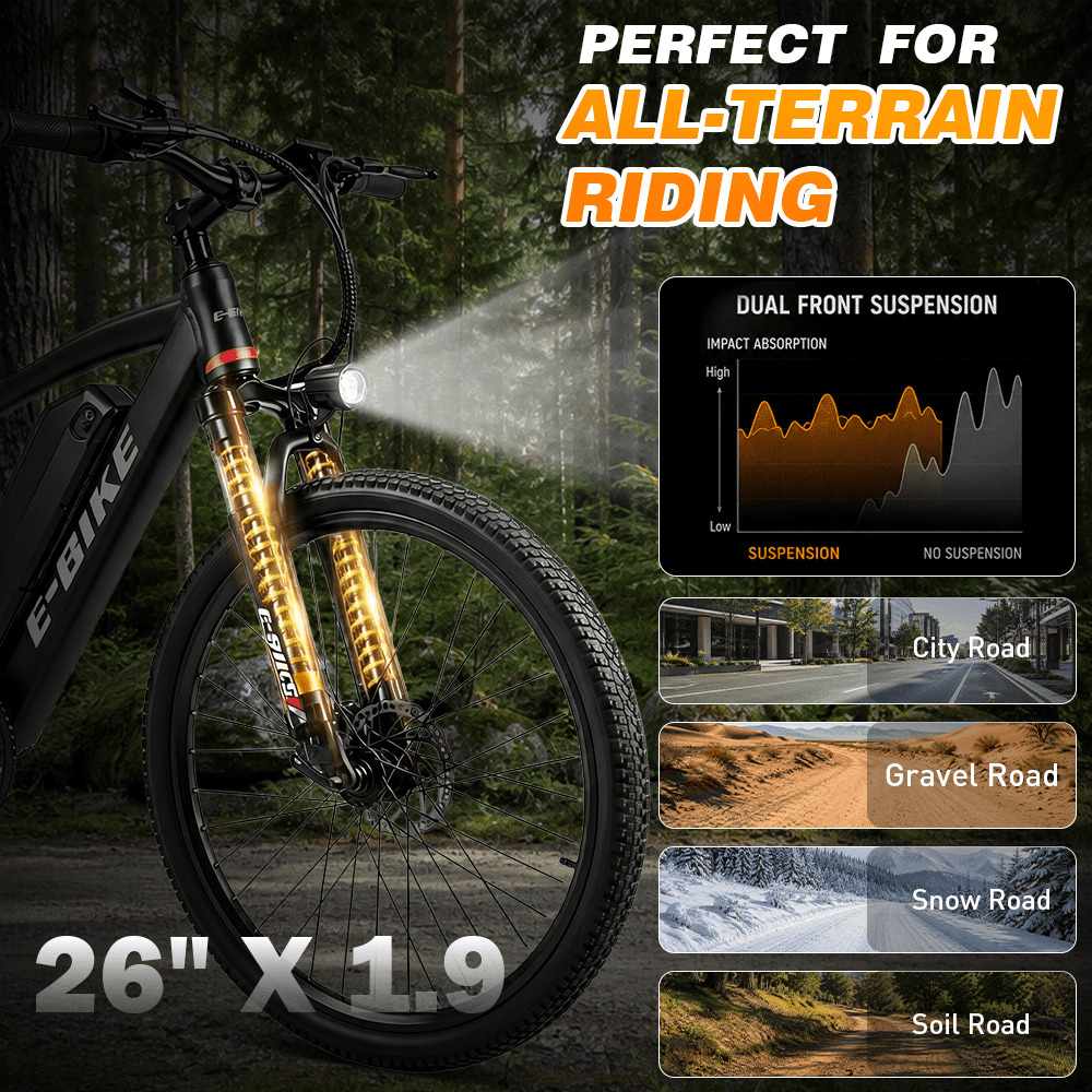 XYJ Electric Bike for Adults,750W Peak Motor,25 MPH,Electric Mountain Bike,26 Adult Electric Bicycles with Multi-Shock Absorption,48V 12Ah Removable Battery,7 Speed,UL 2849,Commuter Electric Bicycle Electric Bikes