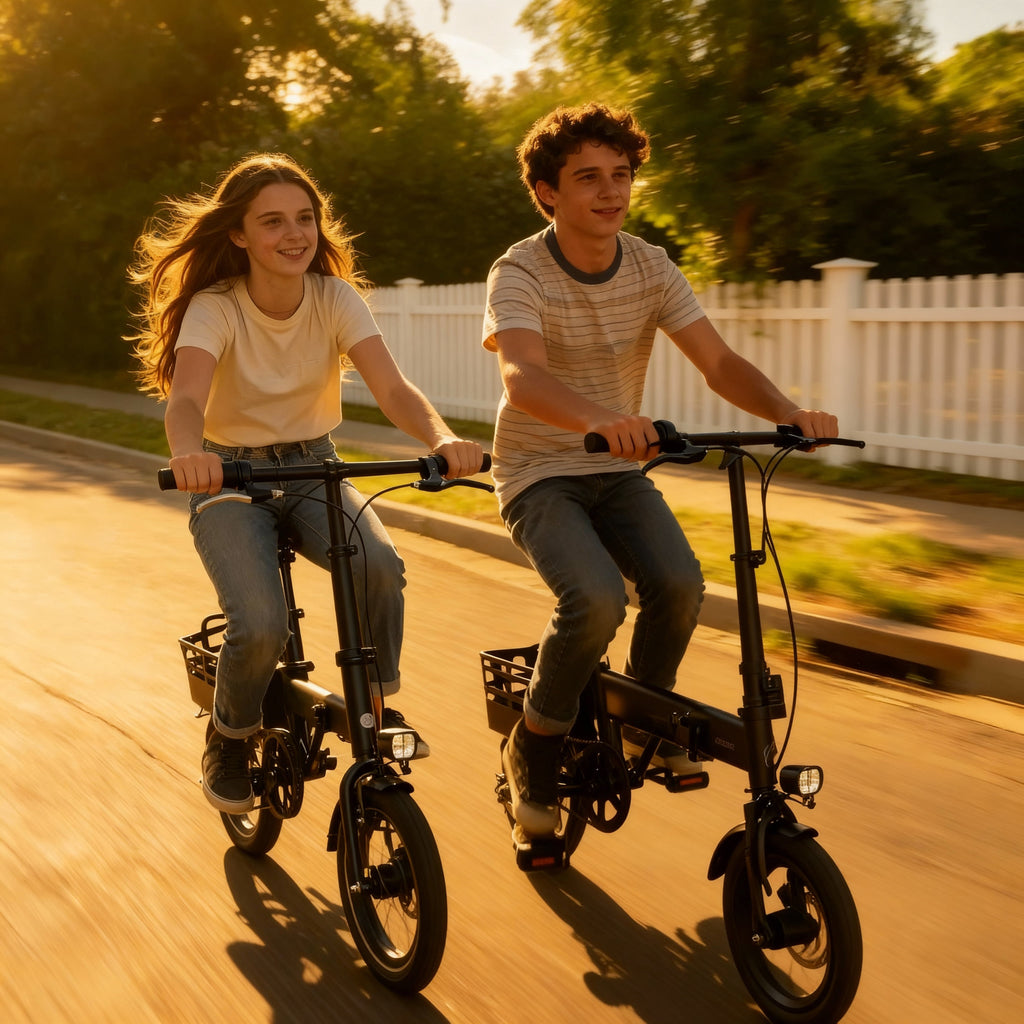 XLNEFNZ 14 Folding Electric Bike for Teens and Adults, 500W Peak Brushless Motor, 432Wh Hidden Anti-Theft Battery, 20MPH 35 Miles, Rear Basket Lightweight Ebike, UL2849 Electric Bikes