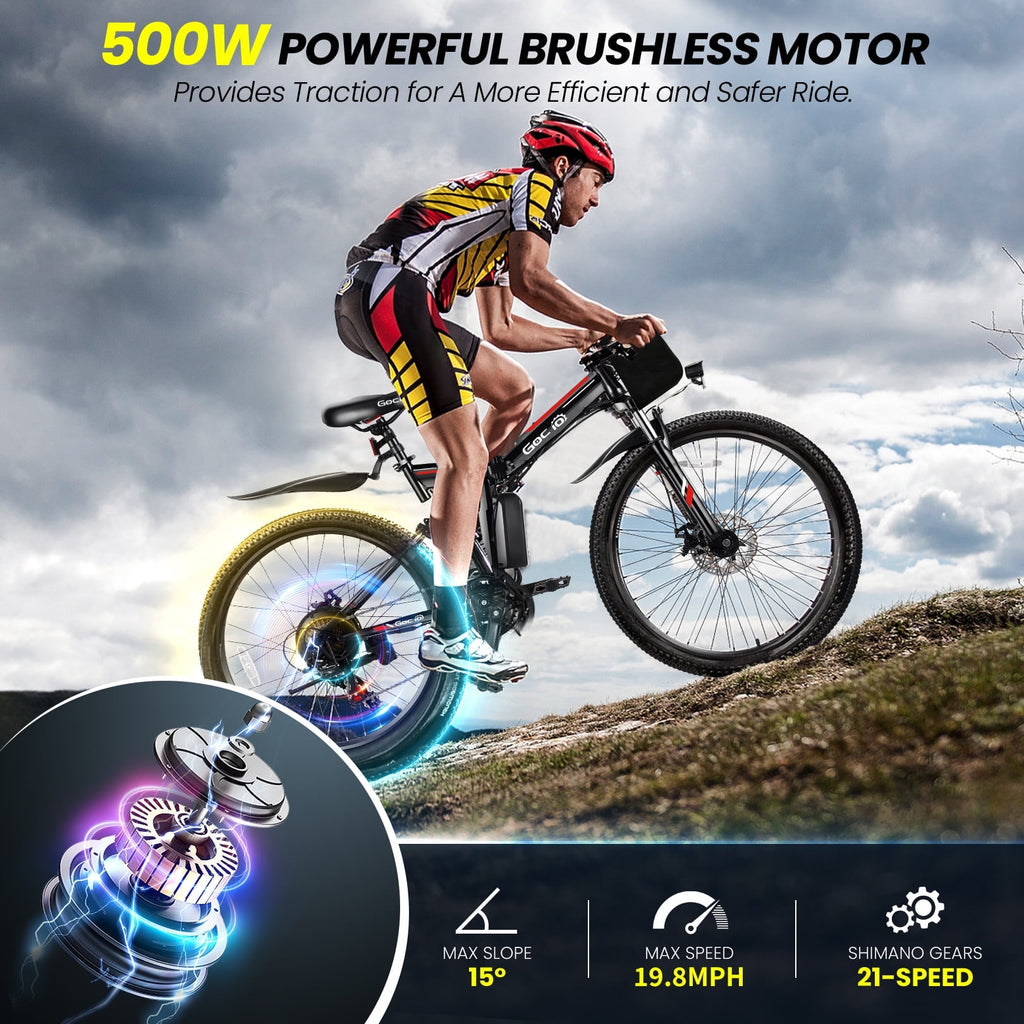 Gocio 26 Folding Electric Bike for Adults, 750W Peak Motor E-Mountain Bike, 19.8MPH, 48V 7.8AH Battery Ebike , 21-Speed Electric Bicycle, UL2849 Electric Bikes