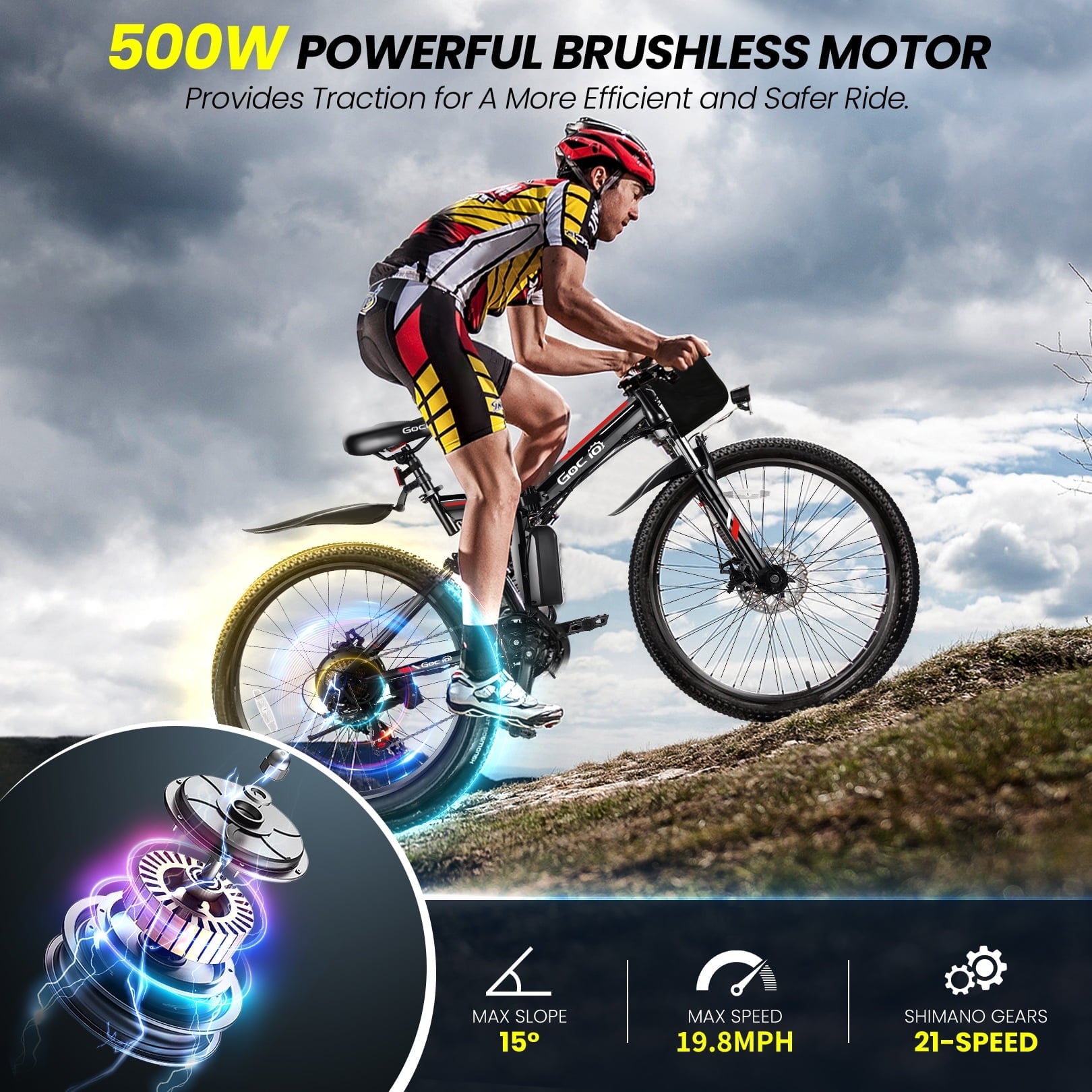 Gocio 26 Folding Electric Bike for Adults, 750W Peak Motor E-Mountain Bike, 19.8MPH, 48V 7.8AH Battery Ebike , 21-Speed Electric Bicycle, UL2849 Electric Bikes