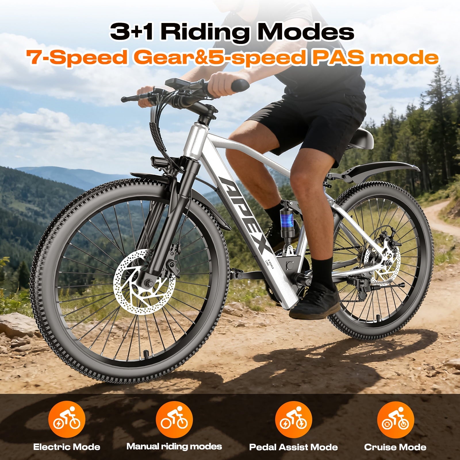 X-koala 26 Electric Bike for Adults & Teens, 1200W Peak Motor, 25 MPH, 48V Internal Battery, UL 2849 Certified IPX7 Waterproof Ebike, 7-Speed Electric Mountain Bike with Saddle Suspension Electric Bikes