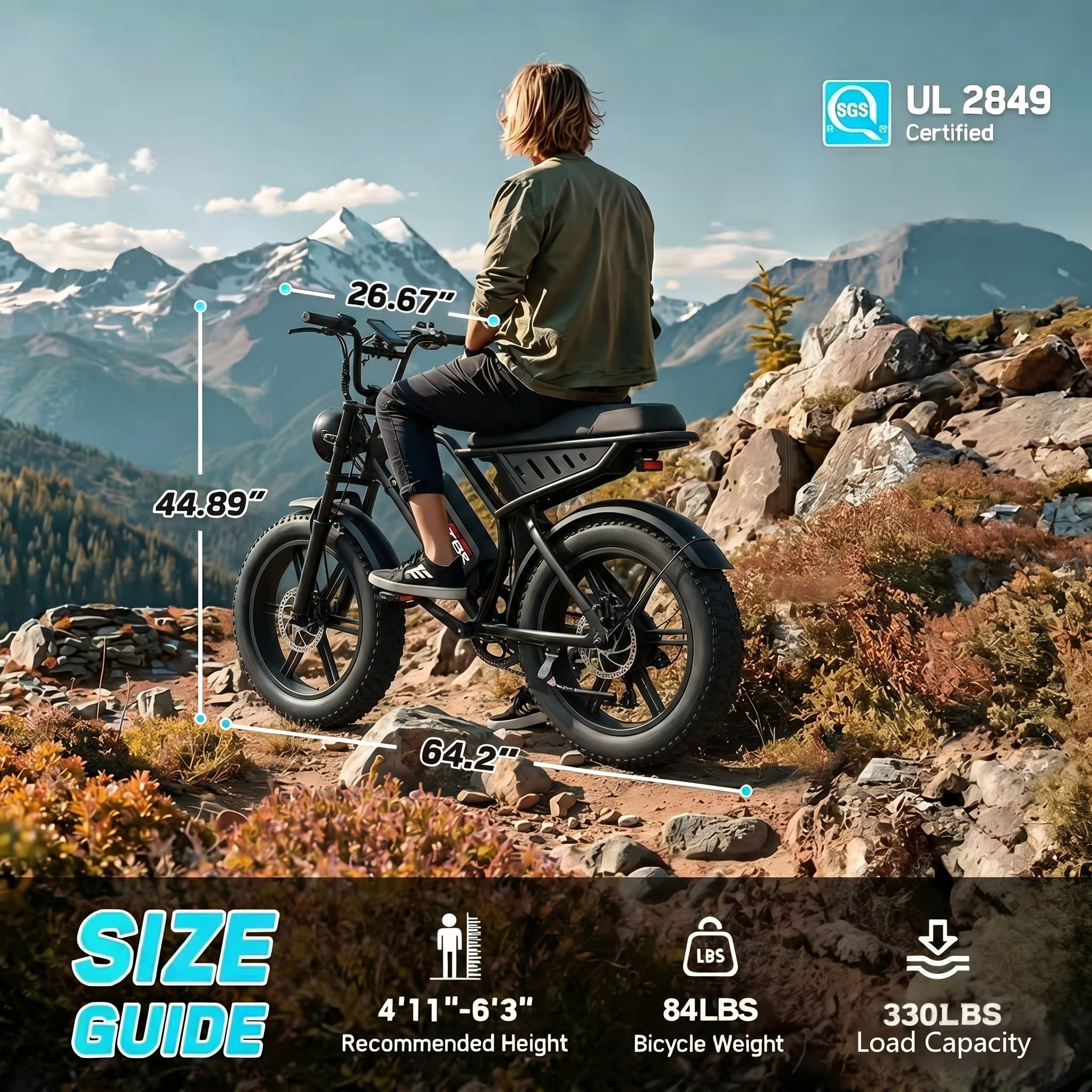 1500W Electric Bike for Adults, 48V 15.6AH Removable Battery, 28MPH Max Speed, Full Suspension & 20X4 Fat Tire E-bike, UL2849 Certified Mountain Bike with Long Seat Electric Bikes