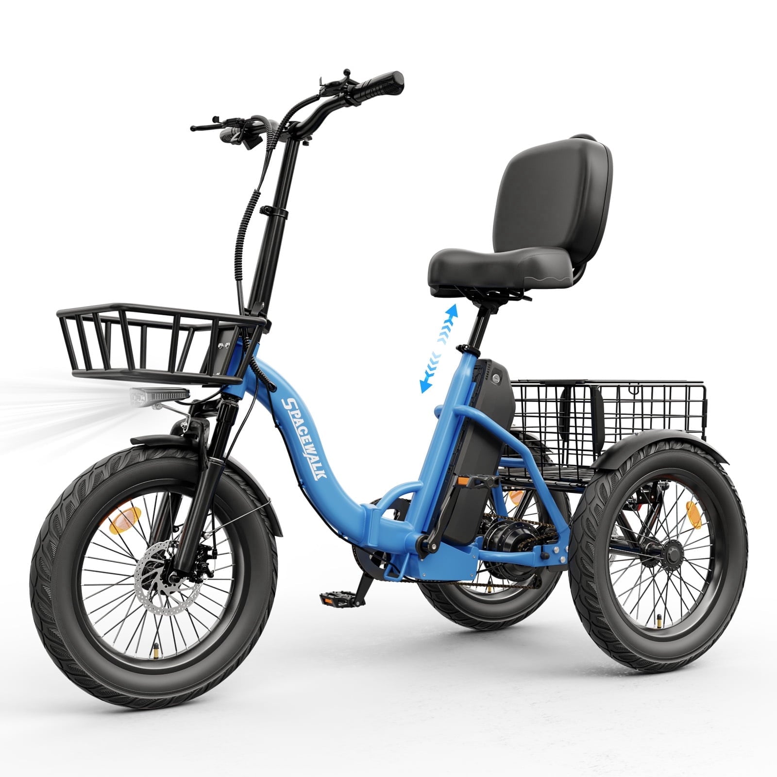 SPACEWALK Adult 3 Wheel Electric Tricycle, 18×3.0 Fat Tires, 48V 15AH battery 700W Peak Motor Up to 60 Miles Range, 18 MPH Adjustable Backrest Electric Bikes Electric Bikes