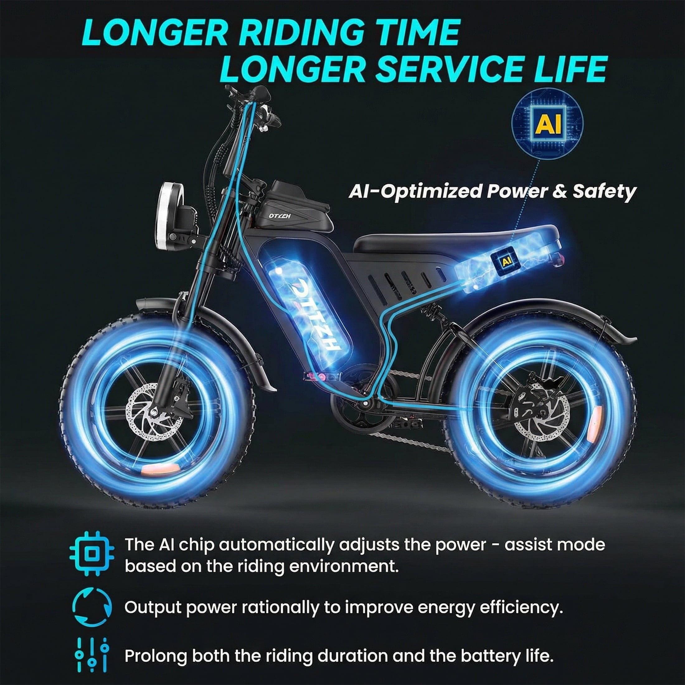 DTTZH F6 Electric Bike for Adults, 1500W Peak Motor, 33MPH & 60 Miles, Electric Mountain Bike, 20 x 4 Fat Tire Off-Road Ebike, 48V/15.6Ah UL2849 Electric Bikes
