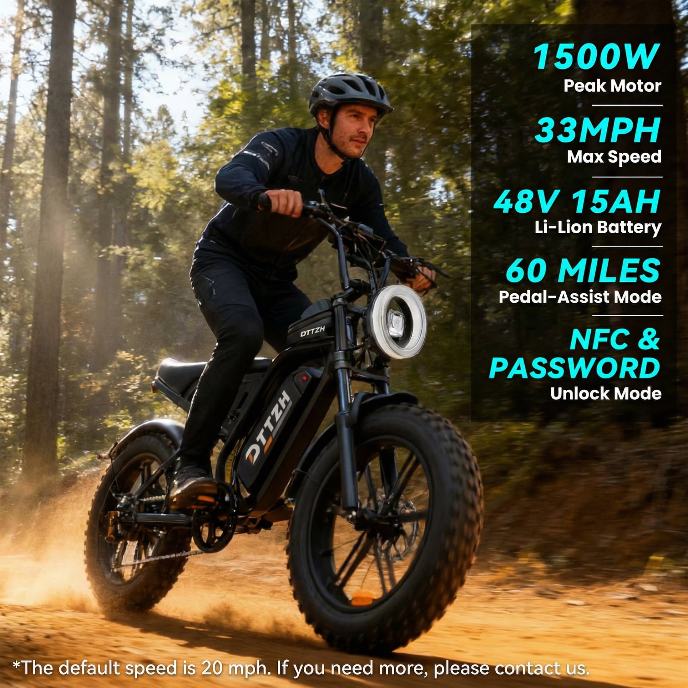 DTTZH F6 Electric Bike for Adults, 1500W Peak Motor, 33MPH & 60 Miles, Electric Mountain Bike, 20 x 4 Fat Tire Off-Road Ebike, 48V/15.6Ah UL2849 Electric Bikes