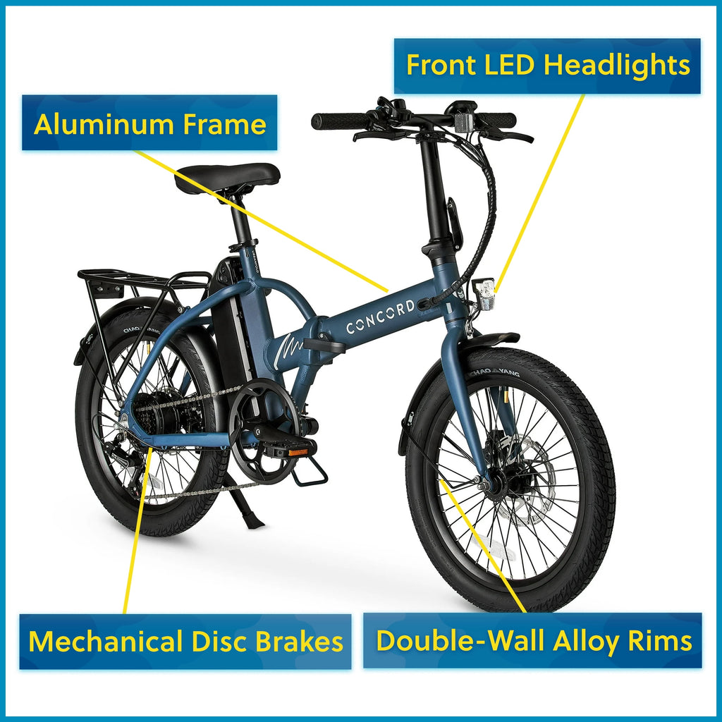 Concord 20 Urbanfold Electric Folding Bike, 36V, Class 2, Blue, Fits Riders 4'11 - 6'2, Adult, Unisex Electric Bikes