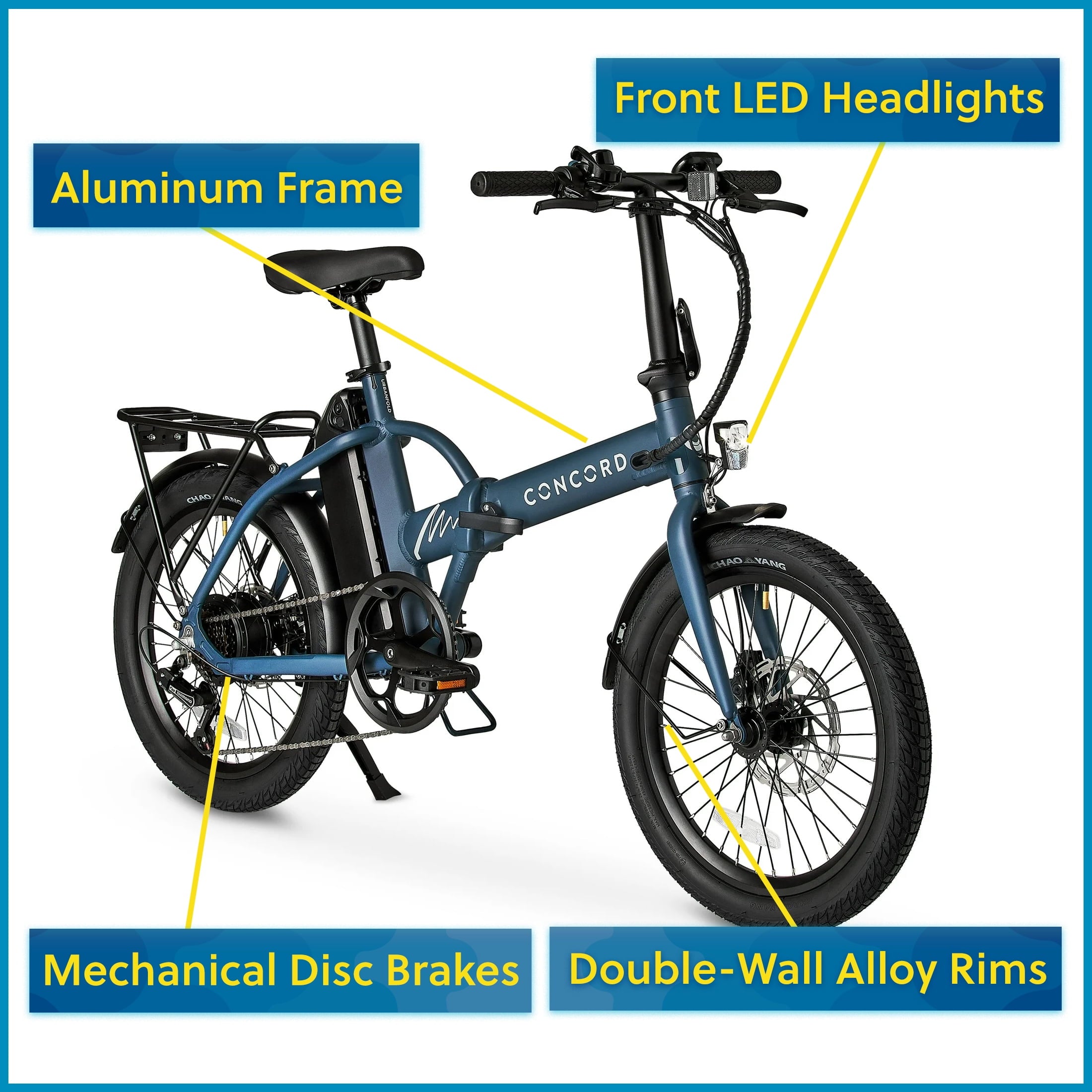 Concord 20 Urbanfold Electric Folding Bike, 36V, Class 2, Blue, Fits Riders 4'11 - 6'2, Adult, Unisex Electric Bikes