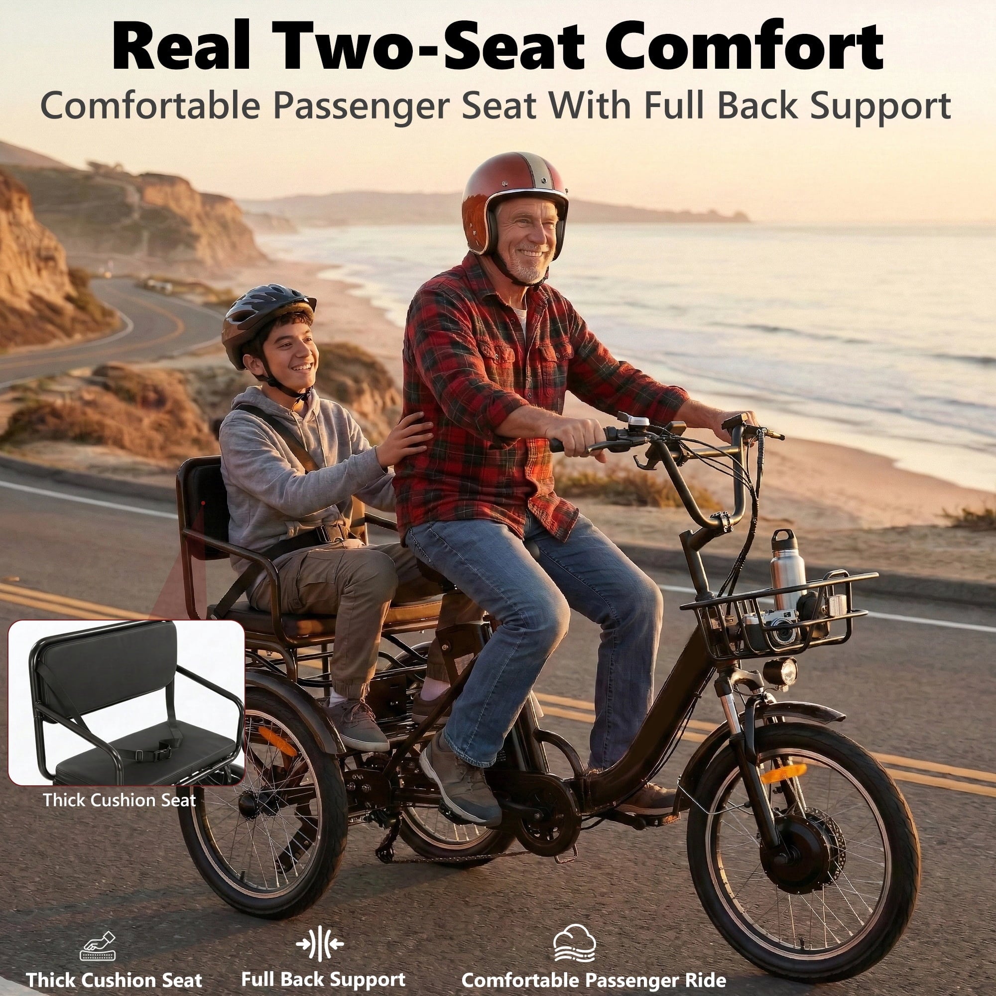 2-Seater Electric Tricycle for Adults Folding Electric Trike 3 Wheel Electric Trike with Two-Seater Large Basket Super Powerful Brushless 48V15AH Lithium Battery Max 20MPH E-Tricycle Black Electric Bikes