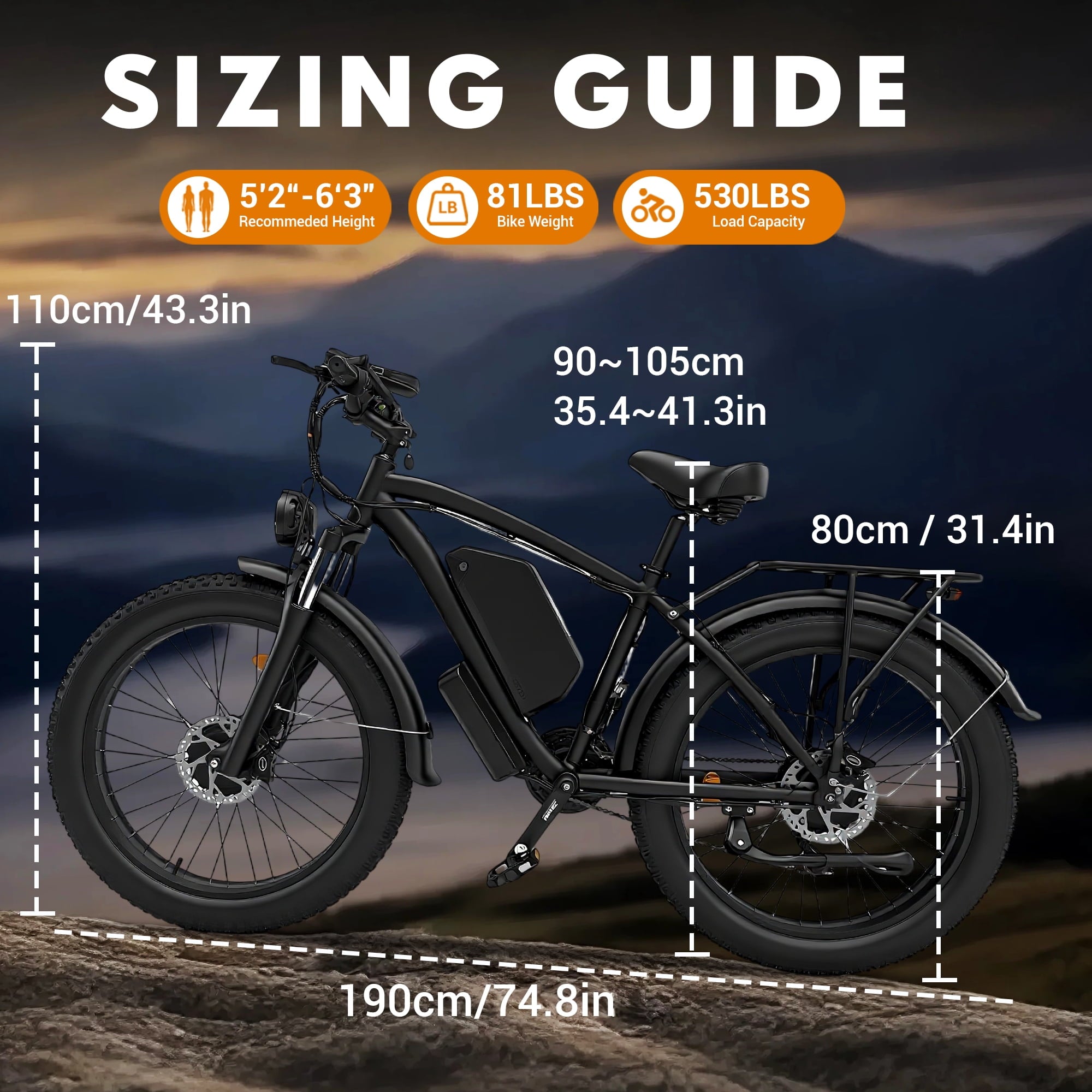 KYD Electric Fat Tire Bike for Adults, 6000W Dual Motor Ebike, Max 50MPH 26x4.0 Off-Road Mountain Electric Bicycle, 60V 25AH, UL2849 Electric Bikes