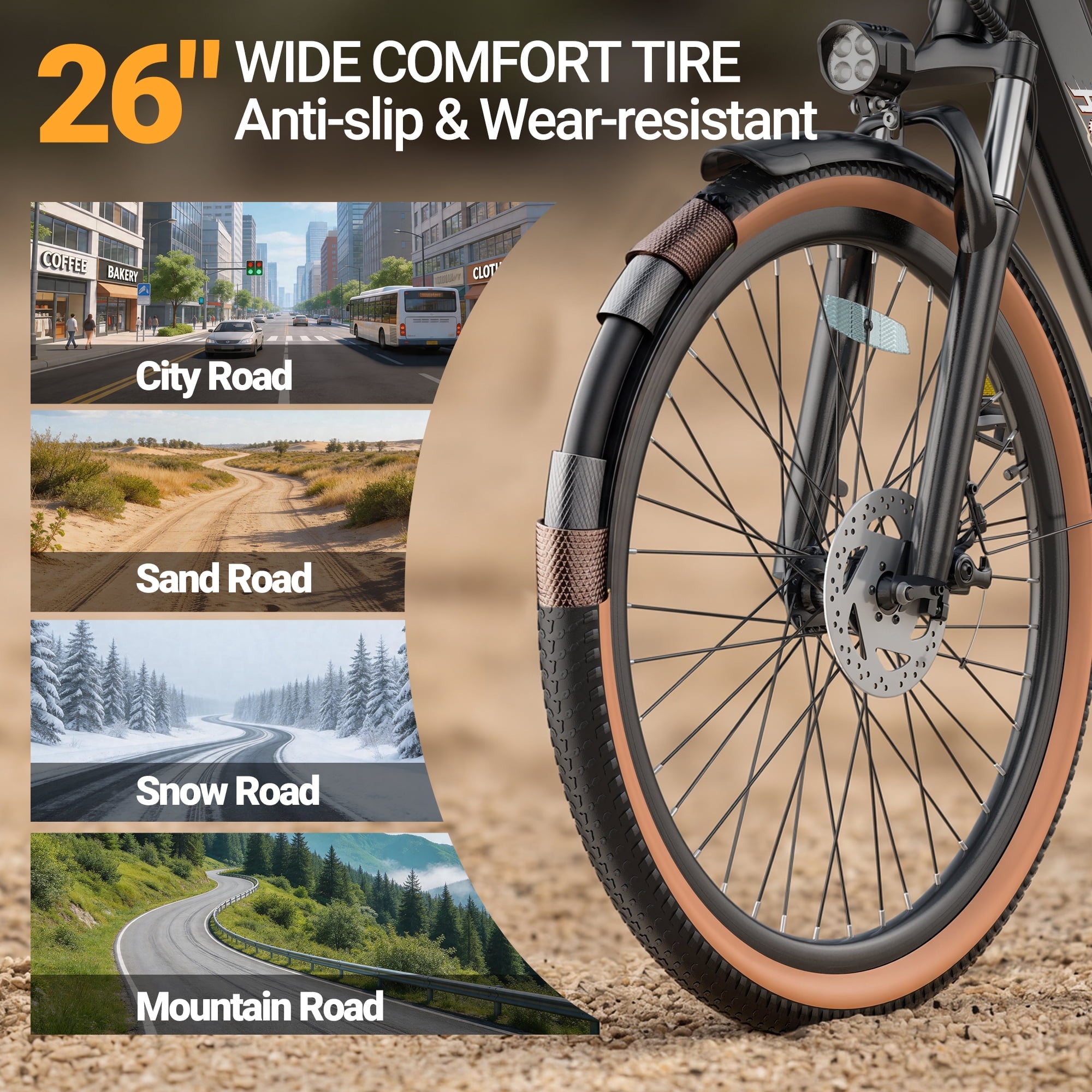 HQYEX HQ26 Electric Bike, 26 Inch Tire 1500W Powerful Brushless Motor Ebike, 48V 11AH Removable Rechargeable Battery, 7-Speed Gear Shift Electric Bicycle, Comfortable City Commuter E Bike for Adults Electric Bikes