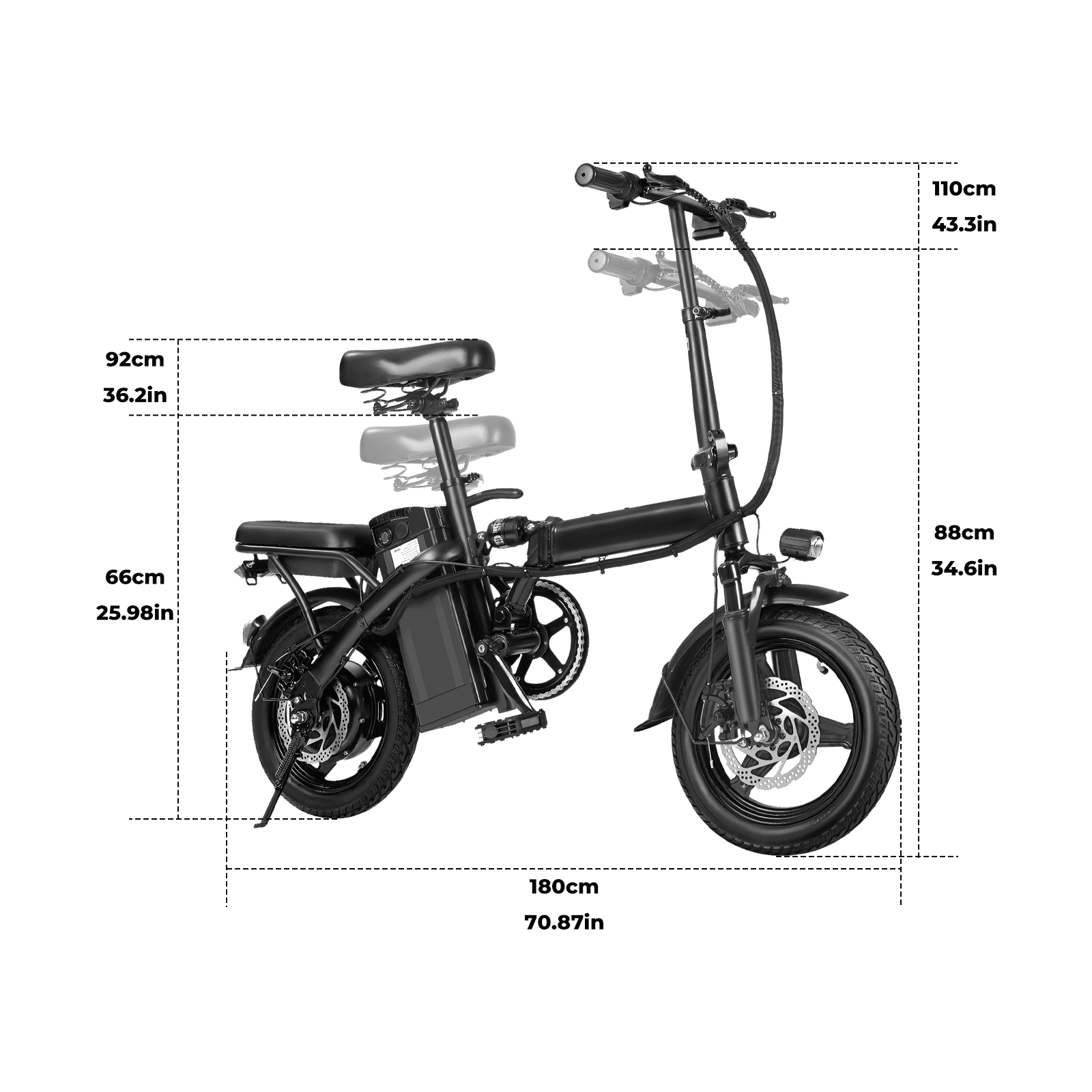 Portable Terrosor Electric Bicycle - 14 Foldable Design, Dual Disc Brakes, 20mph Max Speed, Includes Storage Basket Electric Bikes