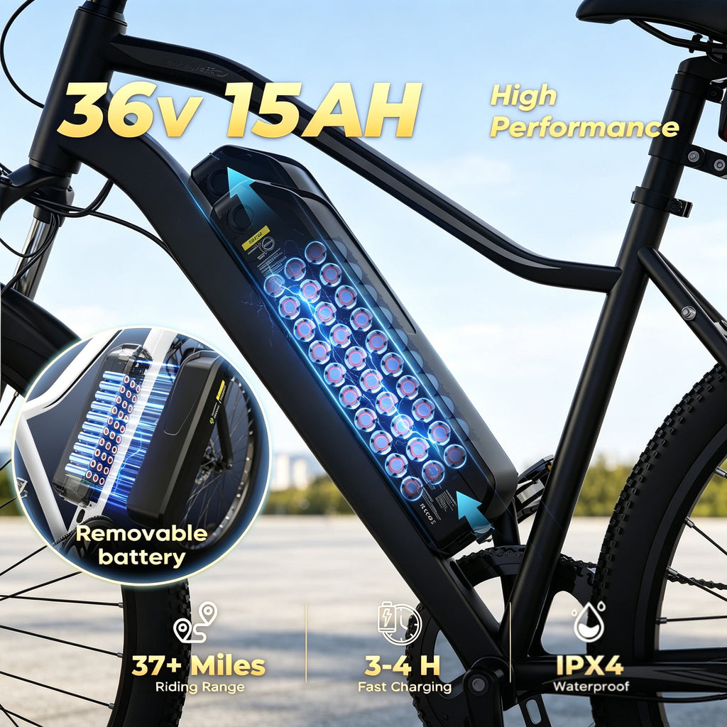 Adult Electric Bike 750W Peak Motor,20MPH E-Bike with 55 Miles+ Range,36V 15Ah Battery,Mountain Electric Bicycle for All-Day Trail Riding,Black Electric Bikes