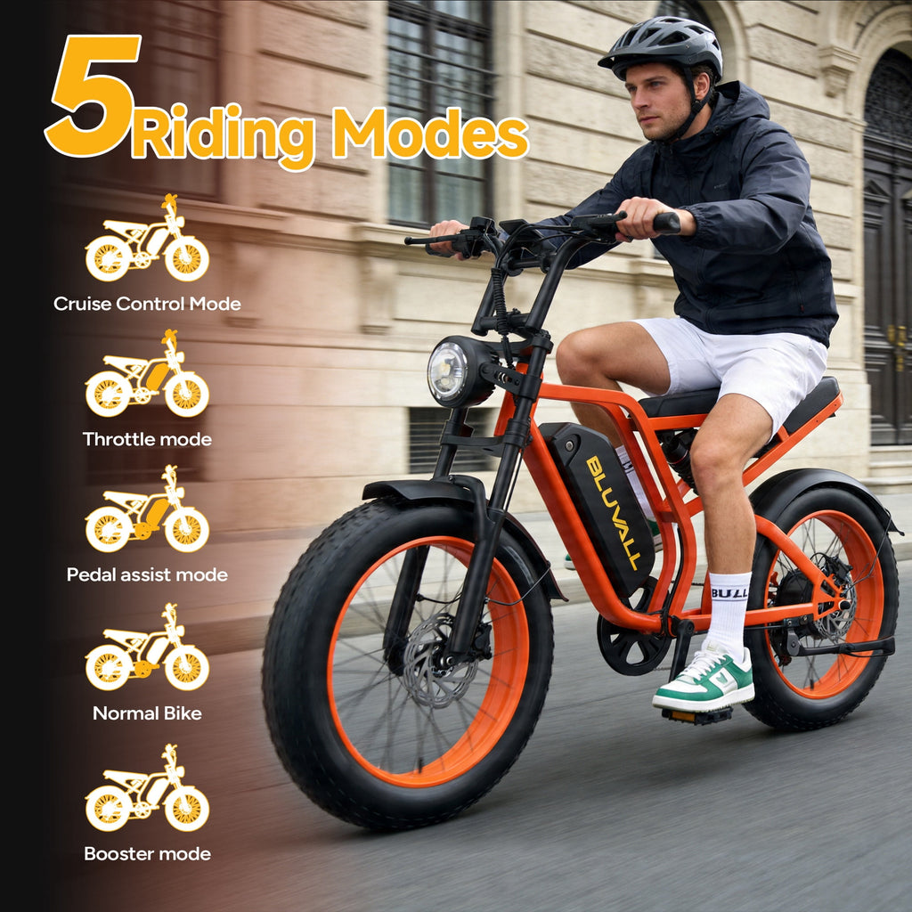 Bluvall 20'' Fat Tire Electric Mountain Bike for Adults,Peak 1000W 48V 16Ah,31MPH High-Speed,All-Terrain E-Bike with Full Suspension for Trail & Off-Road Riding UL2849 Electric Bikes