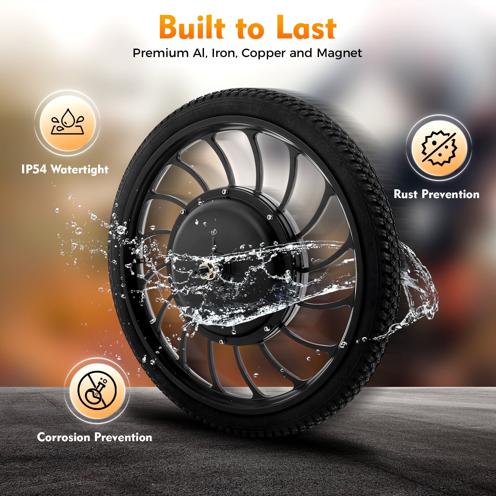 1000W Electric Bicycle Motor Wheel – High-Speed E-Bike Hub with 7-Speed Freewheel, 88.7% Efficiency, IP54 Waterproof, and 35N.m Torque Electric Bikes
