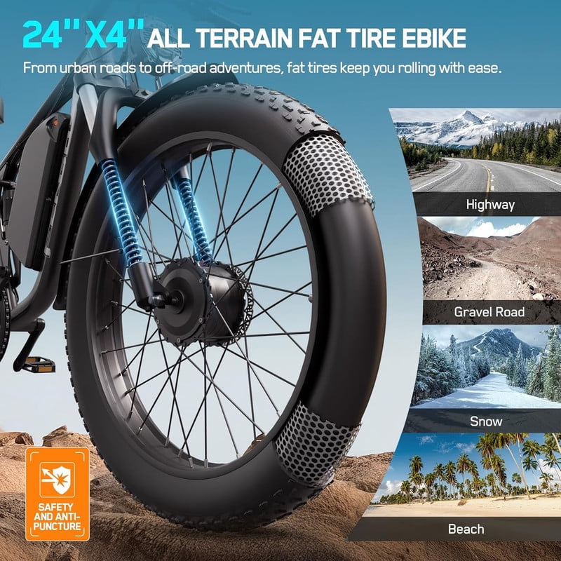 FENGQS 6000W Dual Motor Electric Bike for Adults, 24x4 Fat Tire, Up to 50mph 100 Mile, 60V/20Ah Battery, Full Suspension, For Off-Road Use Only (Gray Blue) Electric Bikes