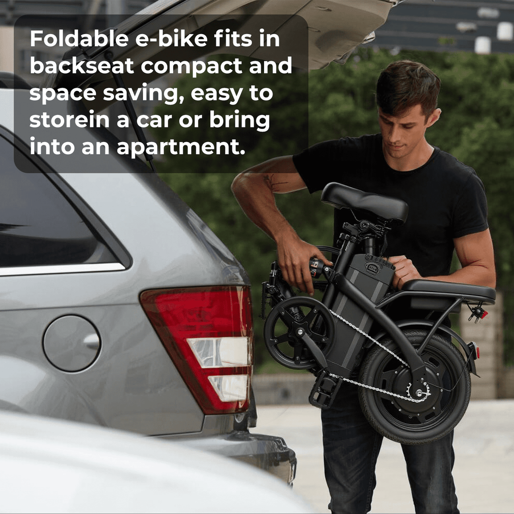 Portable Terrosor Electric Bicycle - 14 Foldable Design, Dual Disc Brakes, 20mph Max Speed, Includes Storage Basket Electric Bikes