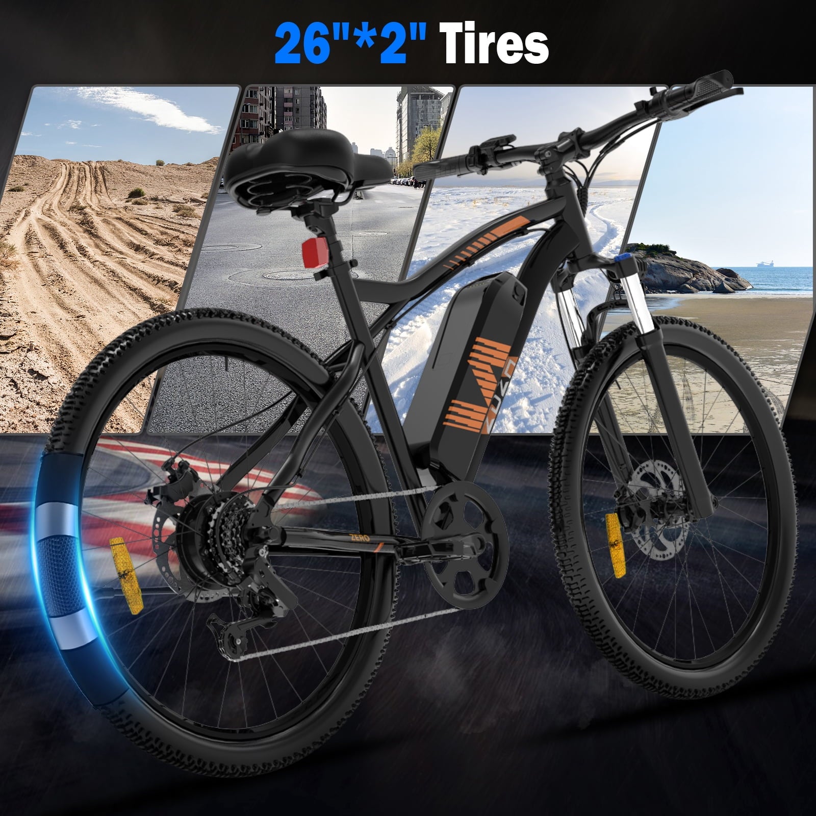 ZDZA Electric Bike 26”, 1000W Peak Motor E-Mountain Bike, 22MPH 36V 10.4AH Removable Ebike for Adults, 7 Speed Electric Bicycle UL2849 Electric Bikes
