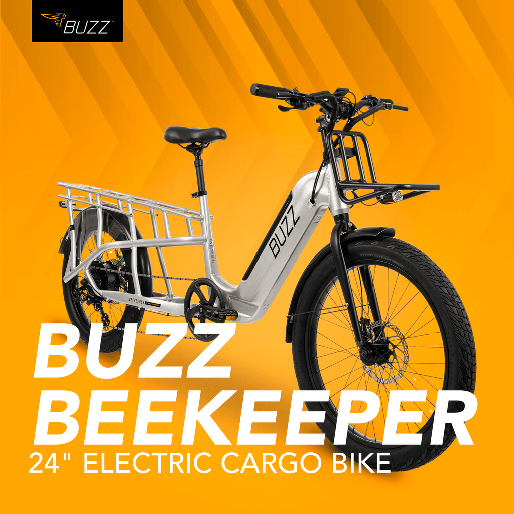 Buzz 24 Beekeeper 48V Electric Cargo Bike, Fits Riders 60+, Silver, Adult, Unisex Electric Bikes