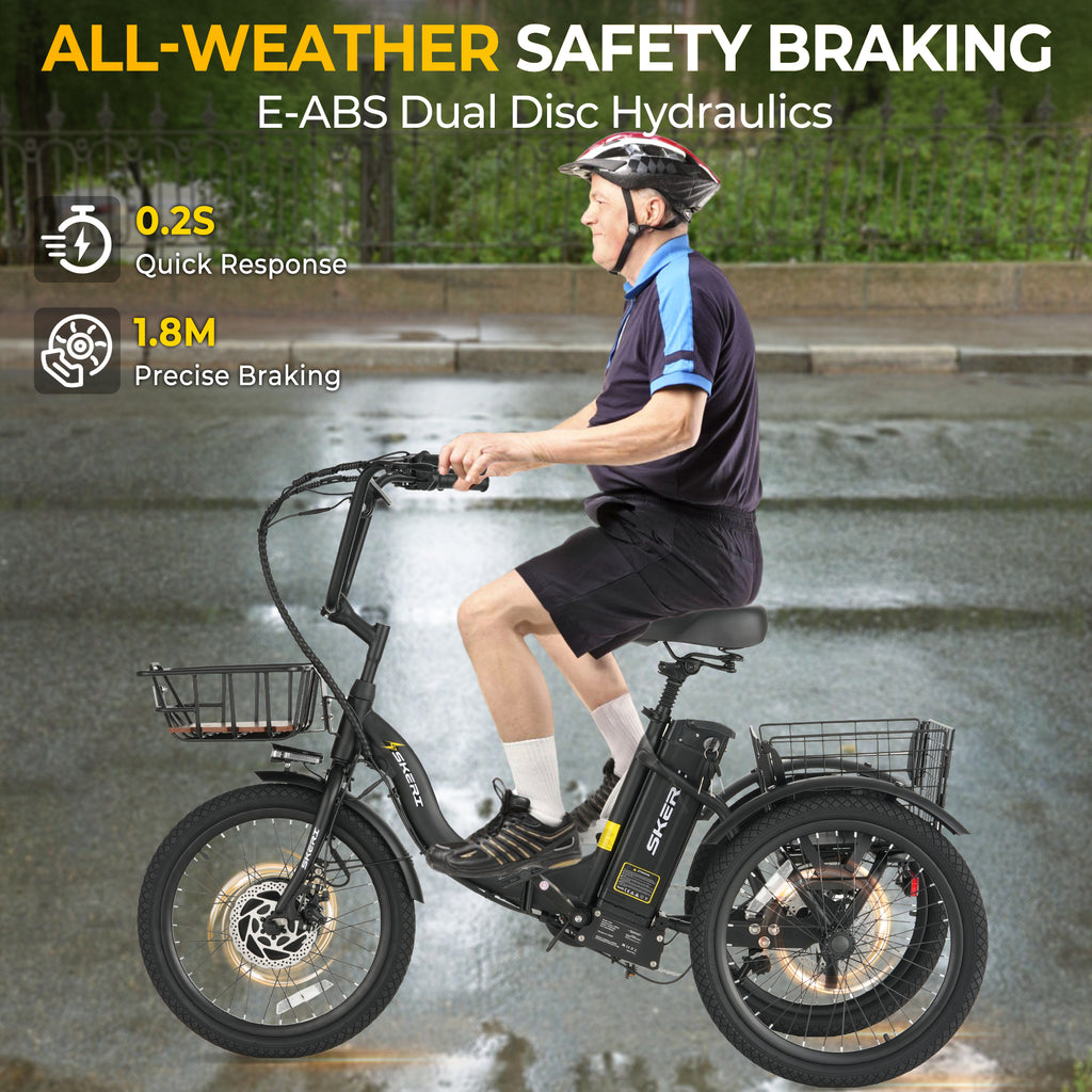 Electric Scooter Tricycle for Adults, 20” Folding Electric Trike,3 Wheels Electric Bicycle Bikes, Peak 1000W Step-Thru Etrike with 36V 13Ah UL2849  Removable Battery and Large Basket for Women Men Electric Bikes