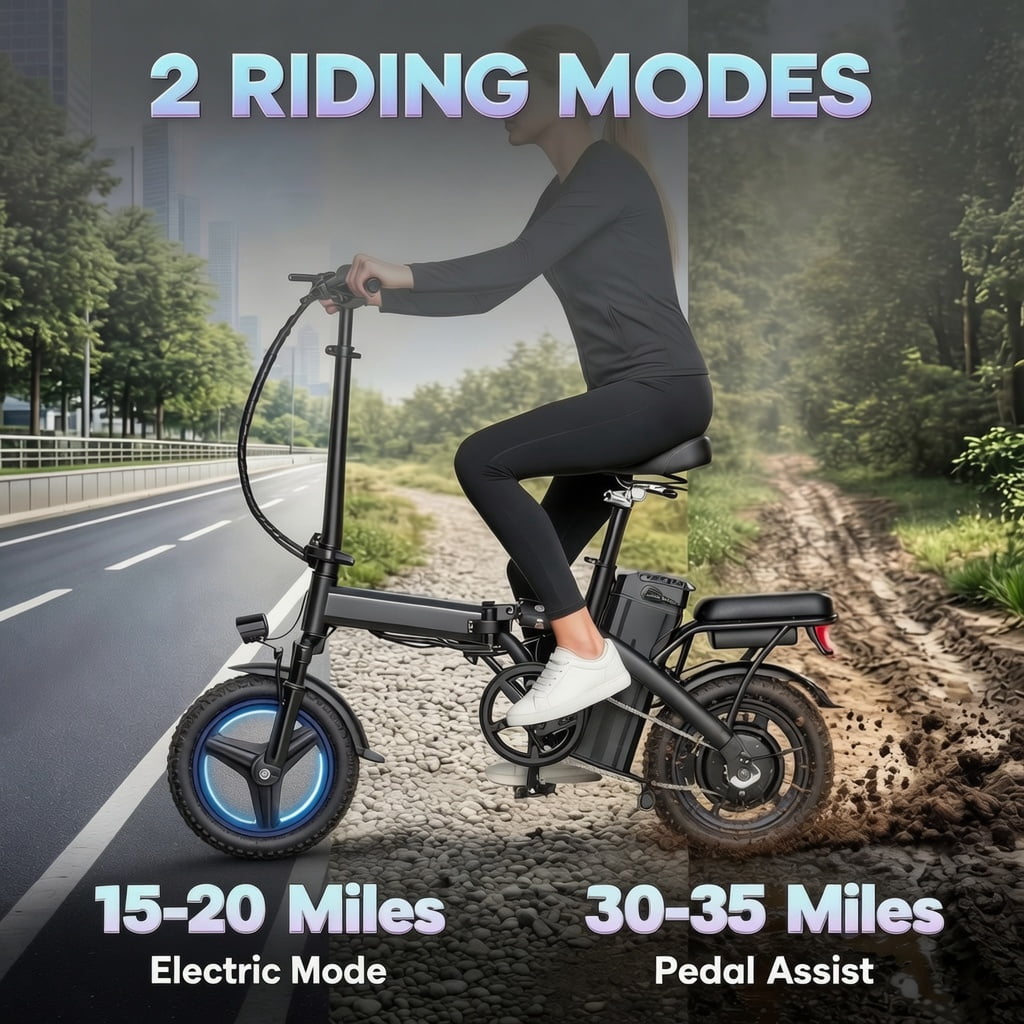 14 Electric Bike for Adults & Teens 14+,500W Motor Folding Ebike, 20MPH & 18-32 Miles Range,Removable 36V12Ah Battery,Rear Disc Brake&Rear Seat,Commuting/City E-Bike.UL2849 Electric Bikes
