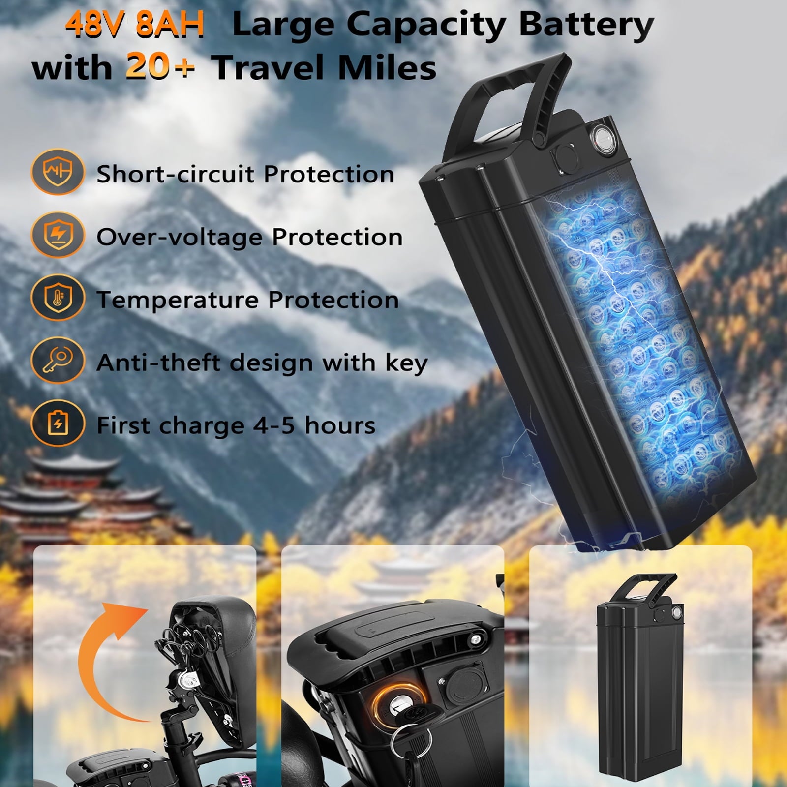 Electric Bike, 18 Mph Electric Bicycles, 350W Peak 500W Motor Foldable Ebike, 14 Tire E-bike for Adults, 48V 8Ah Battery, 15° Uphill, UL2849 Certified, 25 Miles PAS Range Electric Bikes