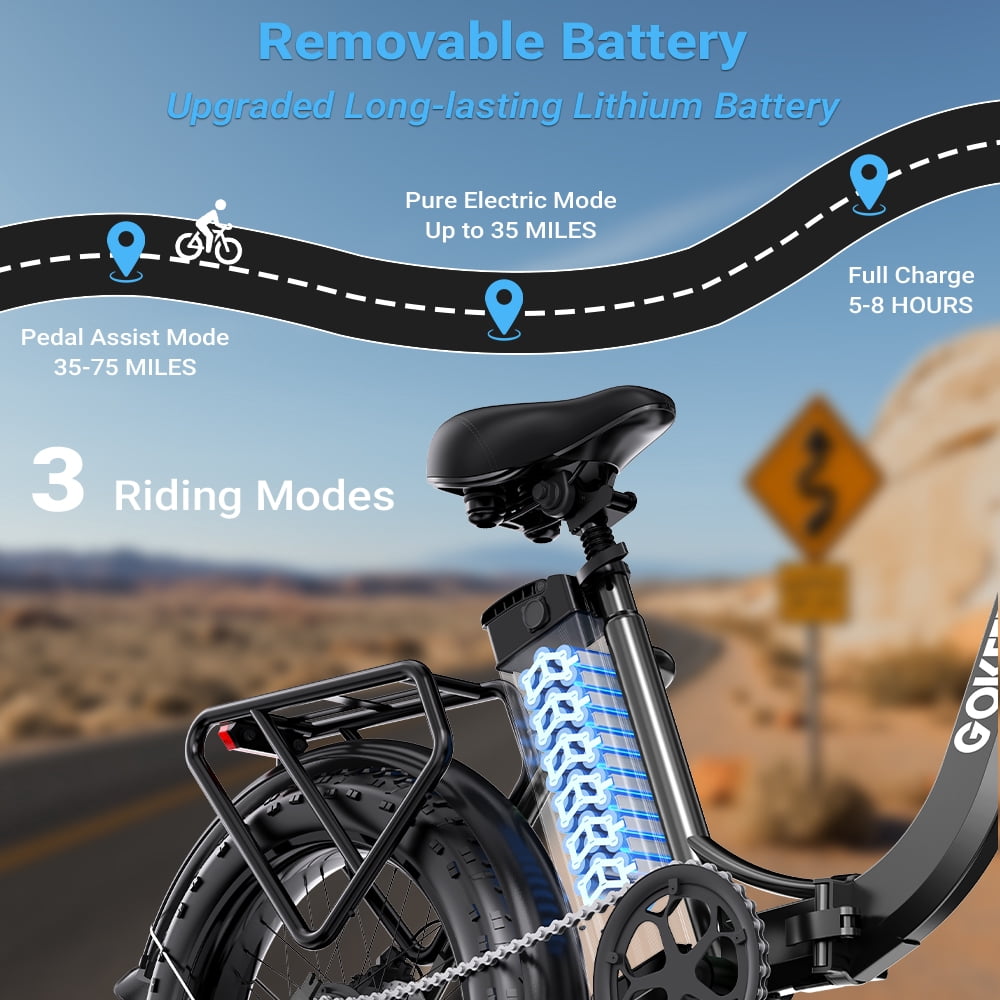 GOKEEP Folding Electric Bike for Adult, 52V 13Ah Removable Battery, 20 Fat Tire & Front Suspension Electric Bicycles, 7-Speed Commuter Ebike, UL2849, Black Electric Bikes