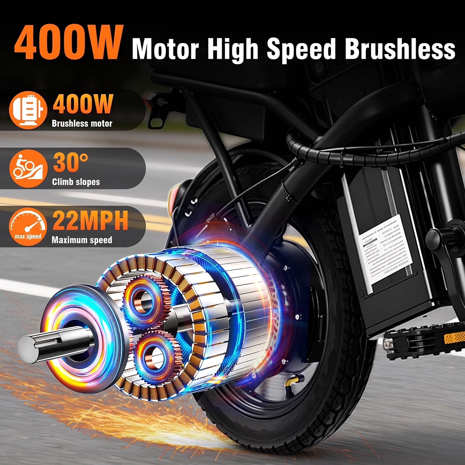 14 Inch Foldable Adult Electric Bicycle, 48V 10Ah 400W Motor, 3-Speed Gearing, Dual Spring Shock Absorbers, Front and Rear Led Safety Lights, Portable Design Electric Bikes