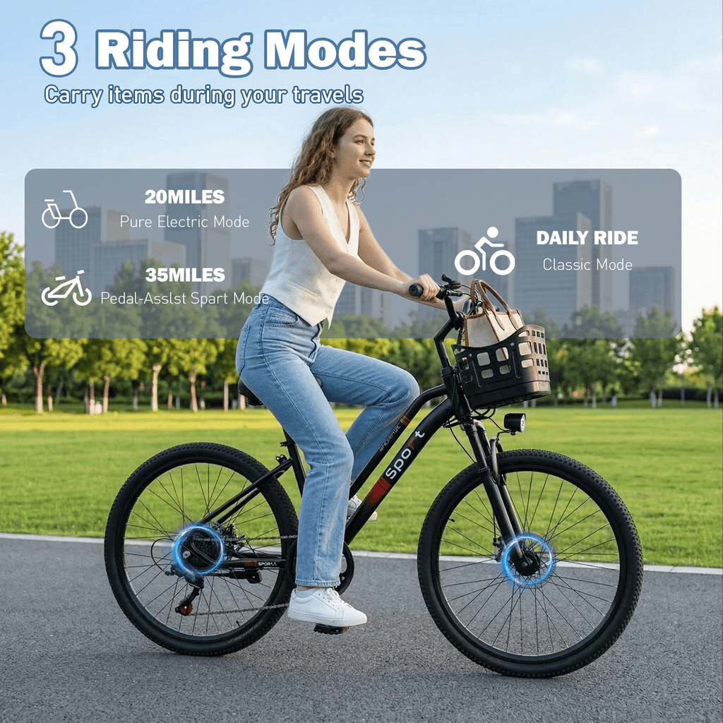 OwnGold Electric Bike with Basket,750W Peak Motor 25MPH 35+ Miles,432Wh Battery,26Commuter Ebike for Adults,7-Speed,UL2849 Electric Bikes