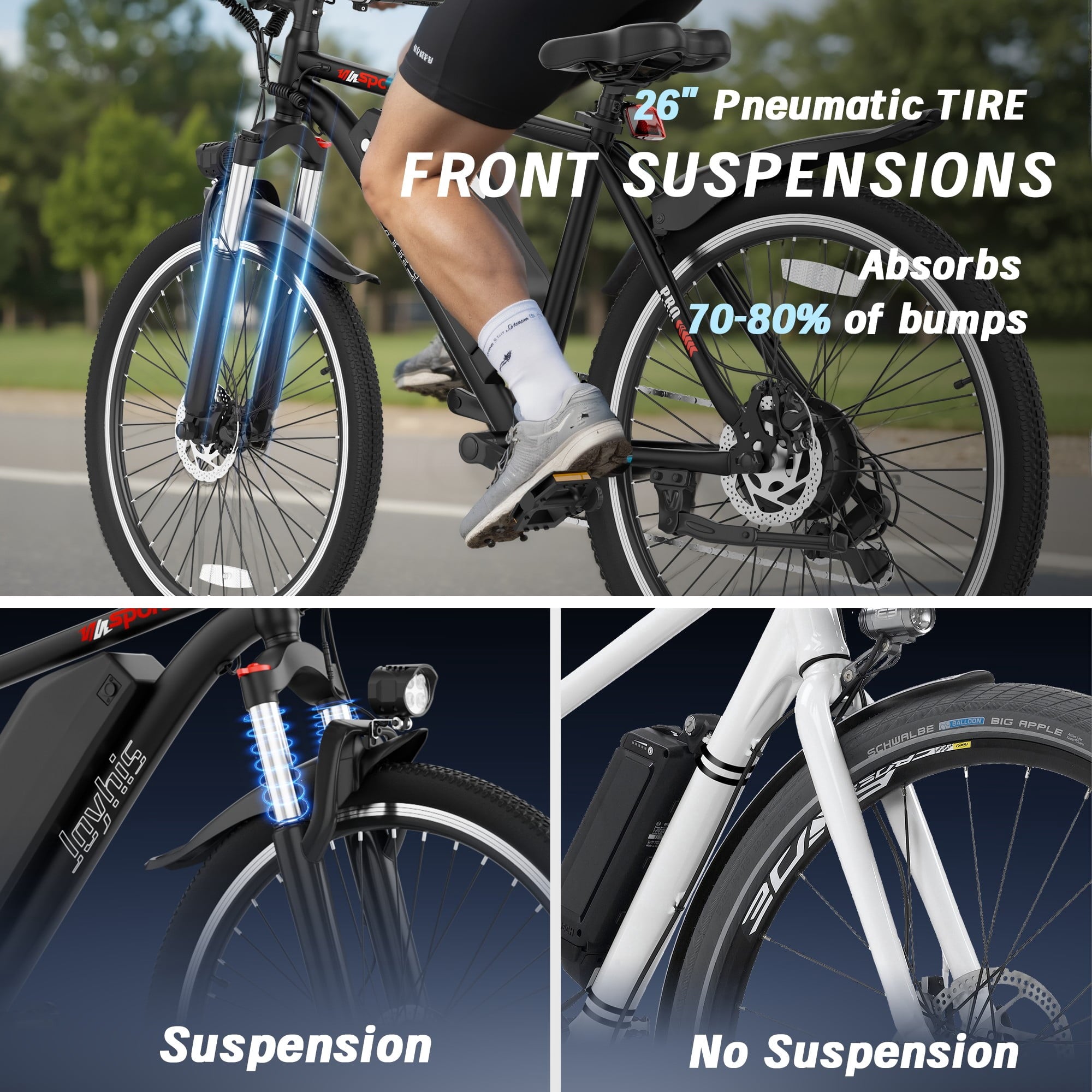 Electric Bike for Adults, 350W Motor 26'' Wheel Up to 50 Miles 19MPH E-Bike with 48V 9Ah Removable Battery UL2849 Electric Bikes