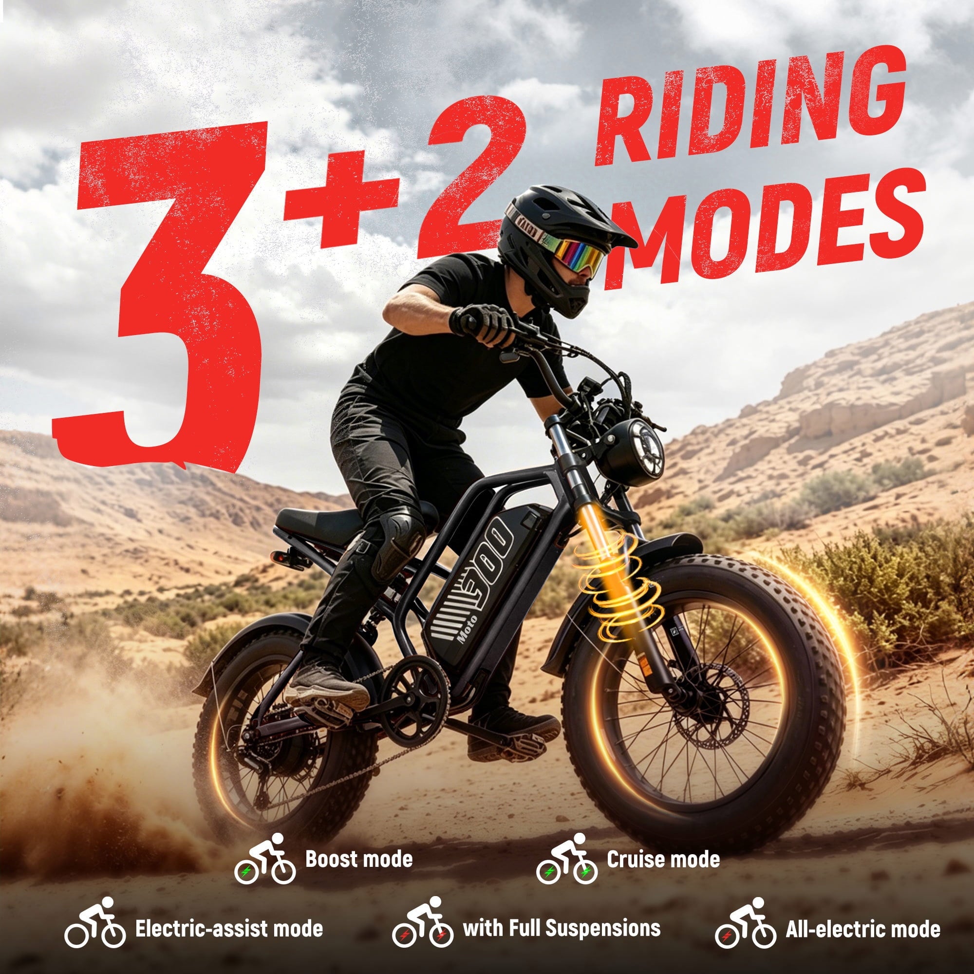ESKUTE Electric Dirt Bike for Adults & Teens, 1500W Motor, 30+ MPH, 48V 20.8Ah Removable Battery, 20 Fat Tires, 7-Speed, NFC Unlock, Black Electric Bikes
