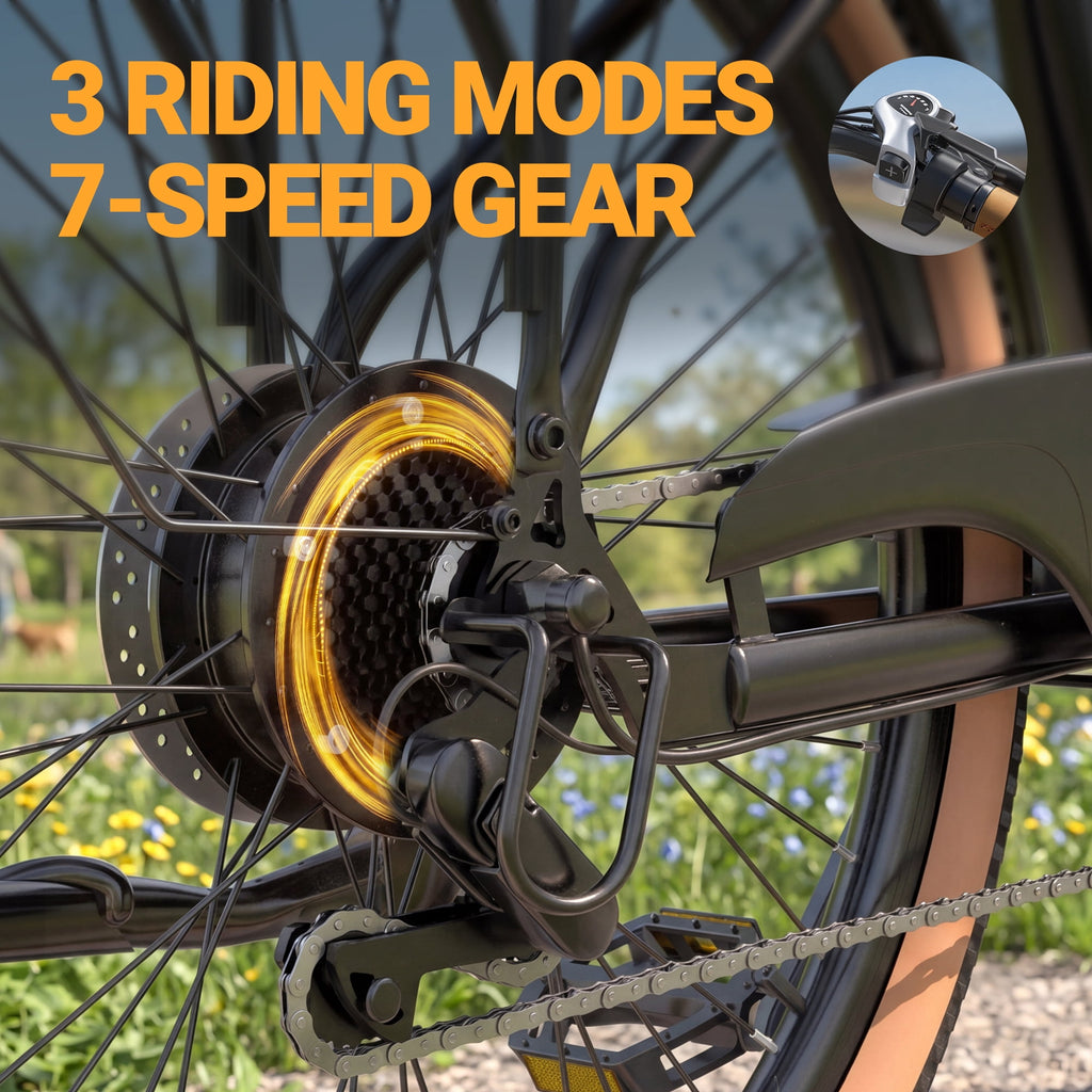 HQYEX HQ26 Electric Bike, 26 Inch Tire 1500W Powerful Brushless Motor Ebike, 48V 11AH Removable Rechargeable Battery, 7-Speed Gear Shift Electric Bicycle, Comfortable City Commuter E Bike for Adults Electric Bikes