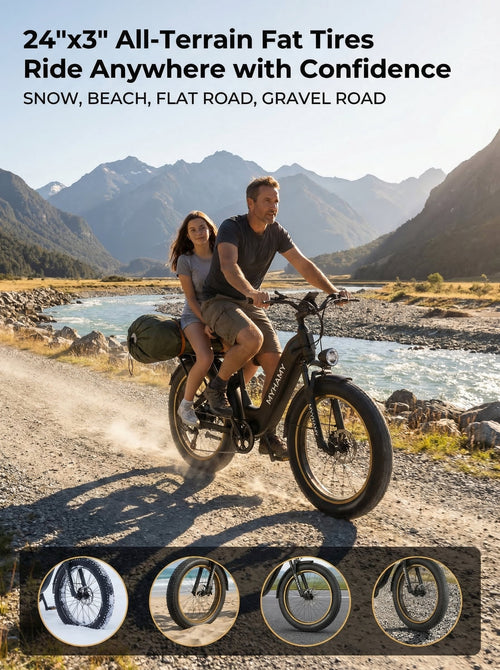 2000W Peak Power Electric Fat Tire Bike for Adults - 28MPH, 48V 18Ah (35-85 Miles), 24x3 All-Terrain Ebike Electirc Bicycle with Full Suspension & 11 Comfort Seat - Conquer Snow, Sand & Trails Electric Bikes