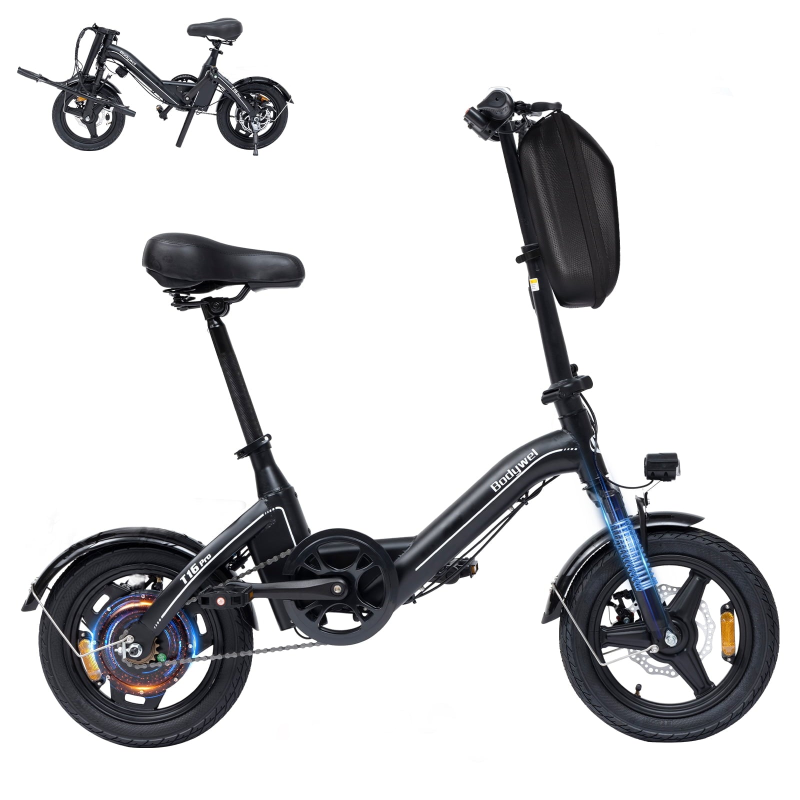 Bodywel Folding Electric Bicycle for Adults Teens, 14 Electric Bike with 500W Peak Motor, 360Wh Battery, Mini Ebike for City Commuter, E Bike, UL2849 Electric Bikes