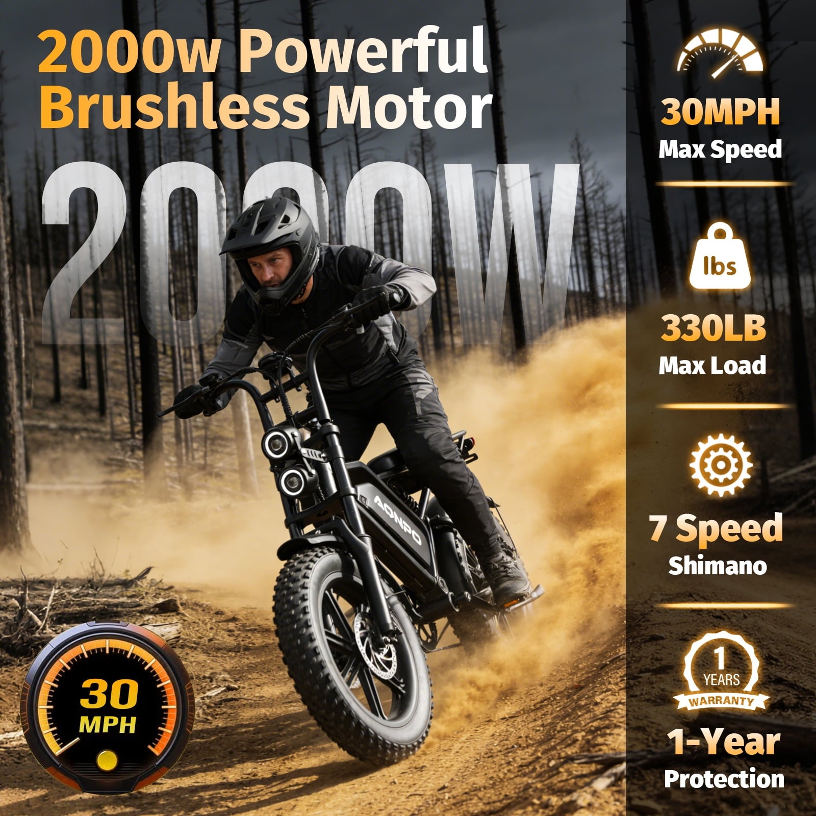 JVV P20 20 Fat Tire Electric Mountain Bike, 750W Motor, 52V 20Ah Battery, 28MPH, 45-Mile Range, Shimano 7-Speed, Front/Rear Suspension Electric Bikes