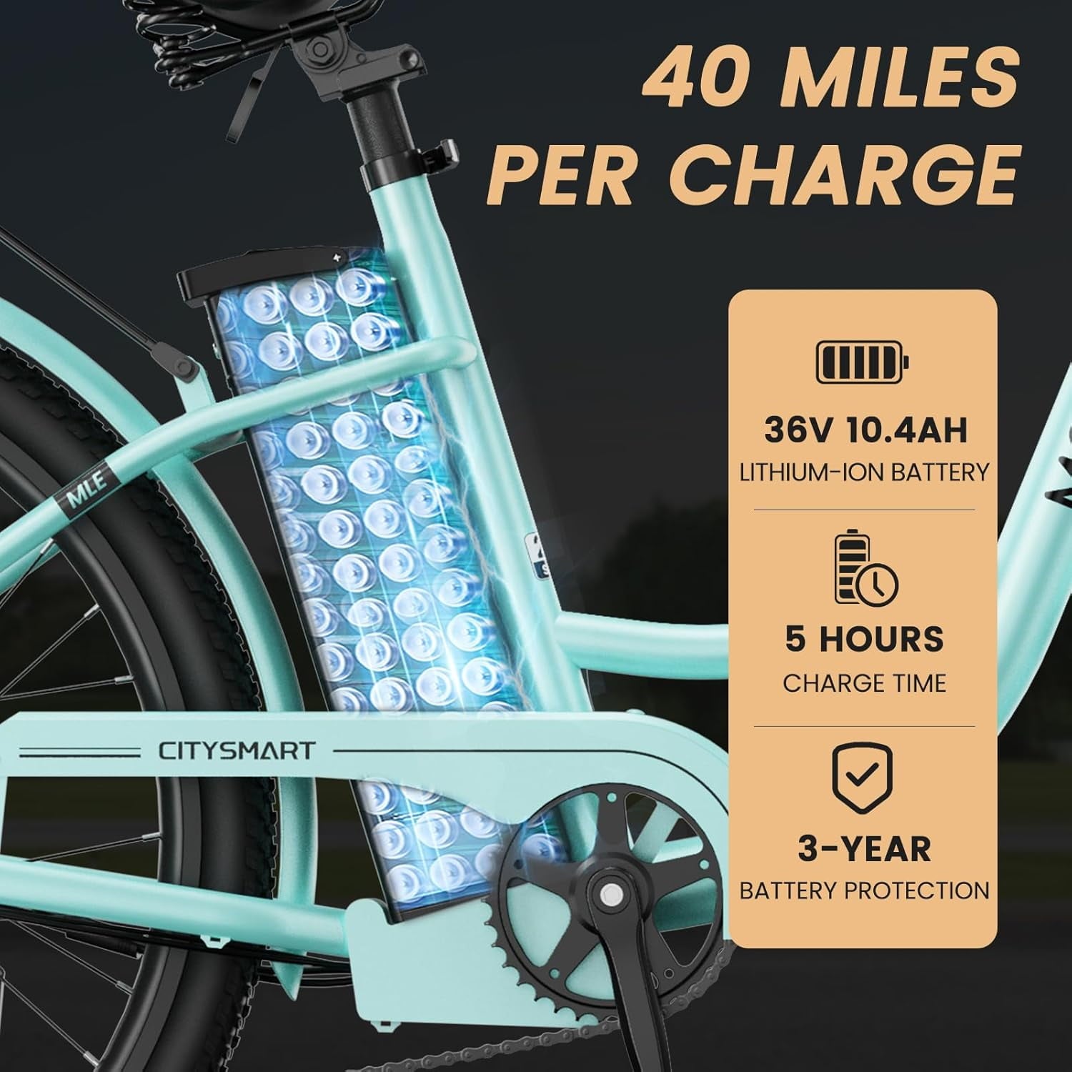 MOONCOOL Electric Bicycle for Adults 350W , 7-Speed Ebike with 36V 10.4Ah Removable Battery， 40 Miles Range , 20 mph Electric Commuter Bike for Women Men Electric Bikes