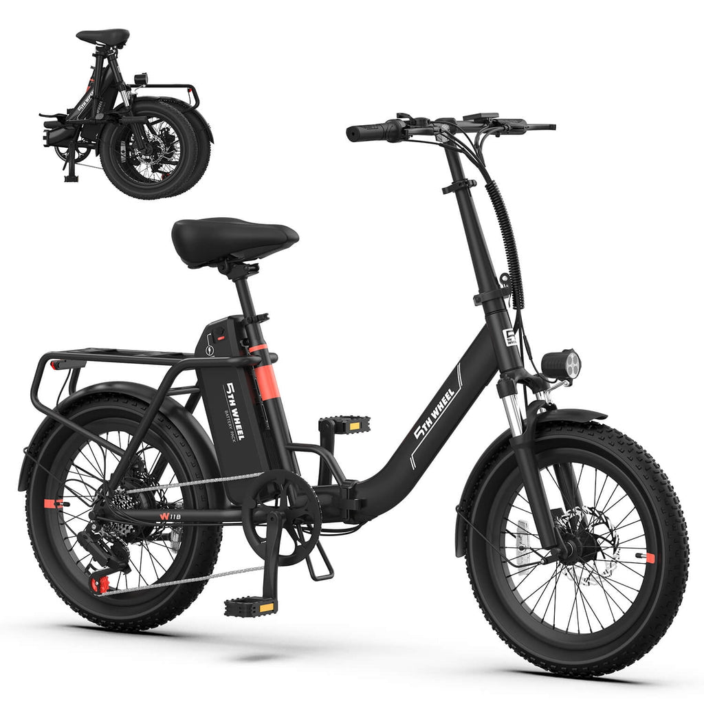 5TH WHEEL W11B 20 Fat Tire Electric Bike, 500W Foldable Adult E-bike with 48V 15.6Ah Removable Battery, Electric Bicycle with 7 Speed, UL2849 Electric Bikes