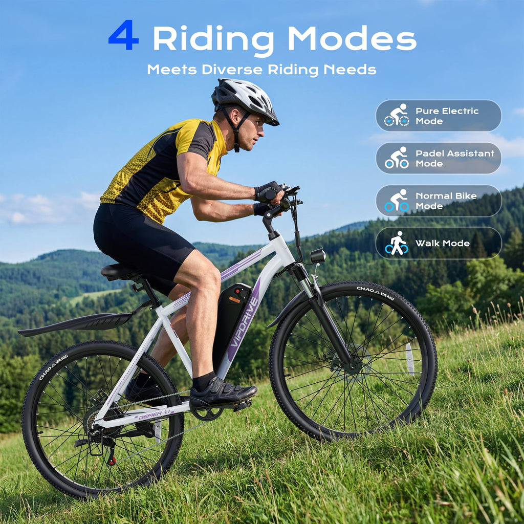 VIPDRIVE Electric Bike for Adults, 26'' 750W Peak Ebike, 48V 7.8AH Removable Battery，Up to 40 Miles 20MPH Electric Mountain Bike，Front Fork Suspension，UL2849 Electric Bikes