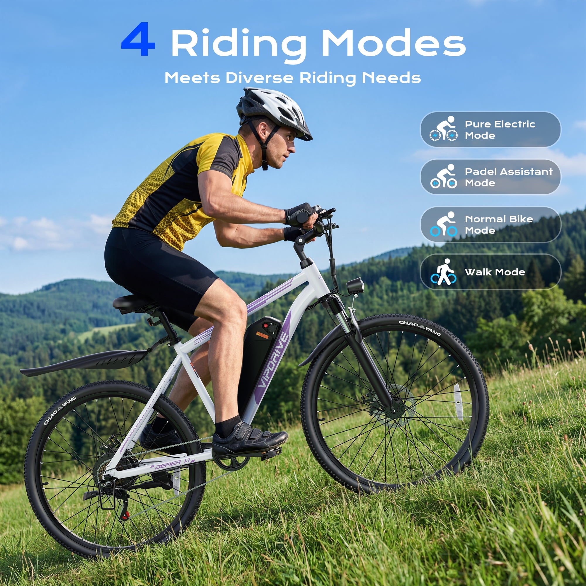 VIPDRIVE Electric Bike for Adults, 26'' 750W Peak Ebike, 48V 7.8AH Removable Battery，Up to 40 Miles 20MPH Electric Mountain Bike，Front Fork Suspension，UL2849 Electric Bikes