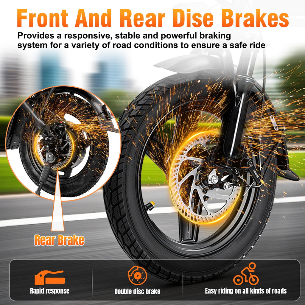 14 Inch Foldable Adult Electric Bicycle, 48V 10Ah 400W Motor, 3-Speed Gearing, Dual Spring Shock Absorbers, Front and Rear Led Safety Lights, Portable Design Electric Bikes