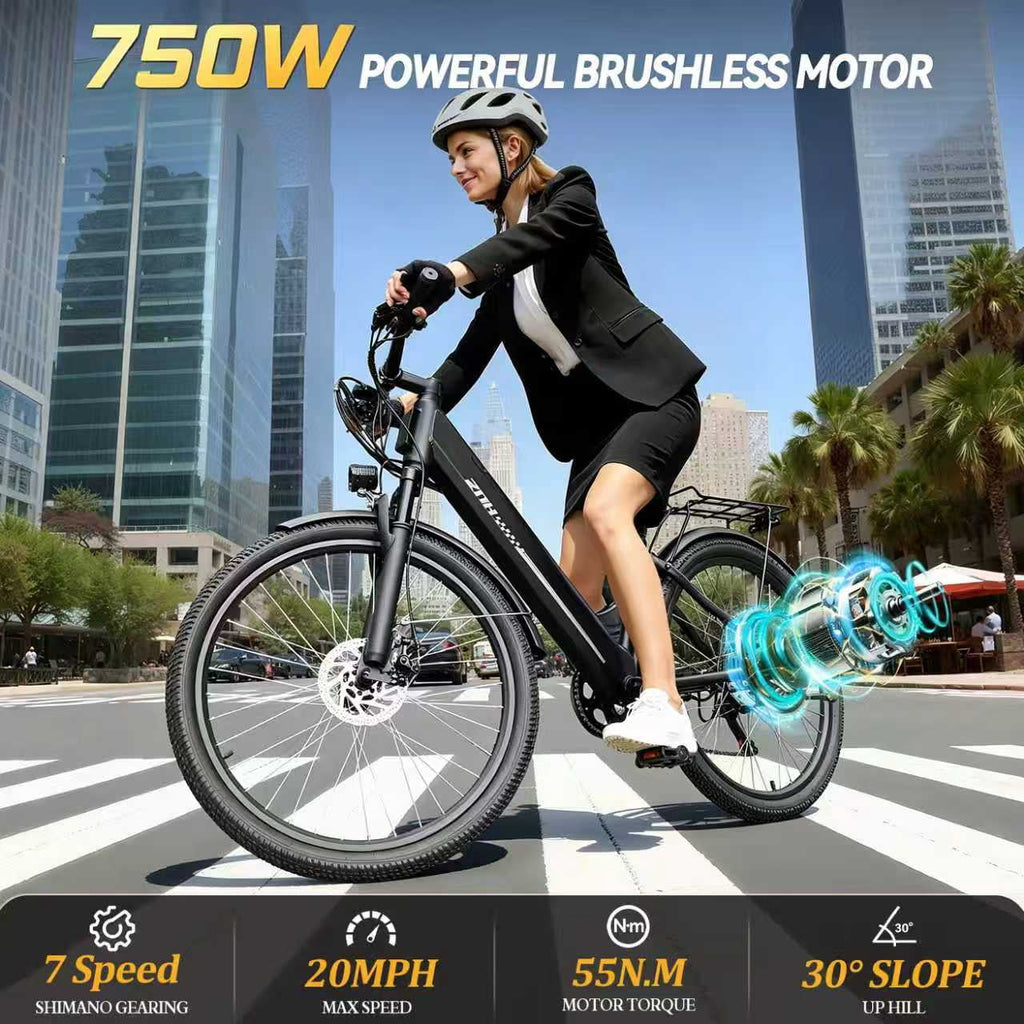 ZNH 26Low Step Commuter Electric Bike for Adults|750W Powerful Motor Adult Electric Bicycles Max 20mph|48V 13Ah Removable Battery Women City Ebike|UL2849|Black Electric Bikes
