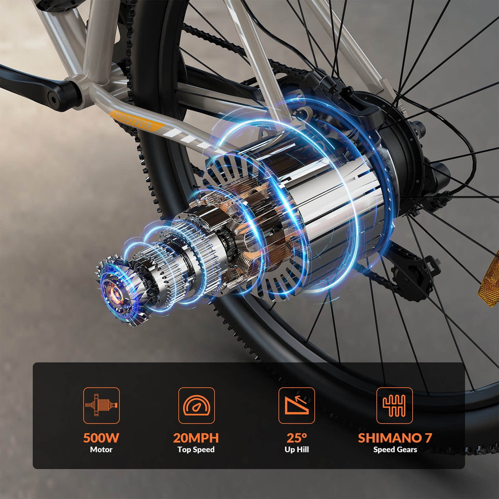 5TH WHEEL WLB17 26 Electric Bike for Adult, 500W Peak Electric Bike with 36V 10.4Ah Removable Battery, Electric Bicycle with 7 Speed, UL2849 Electric Bikes