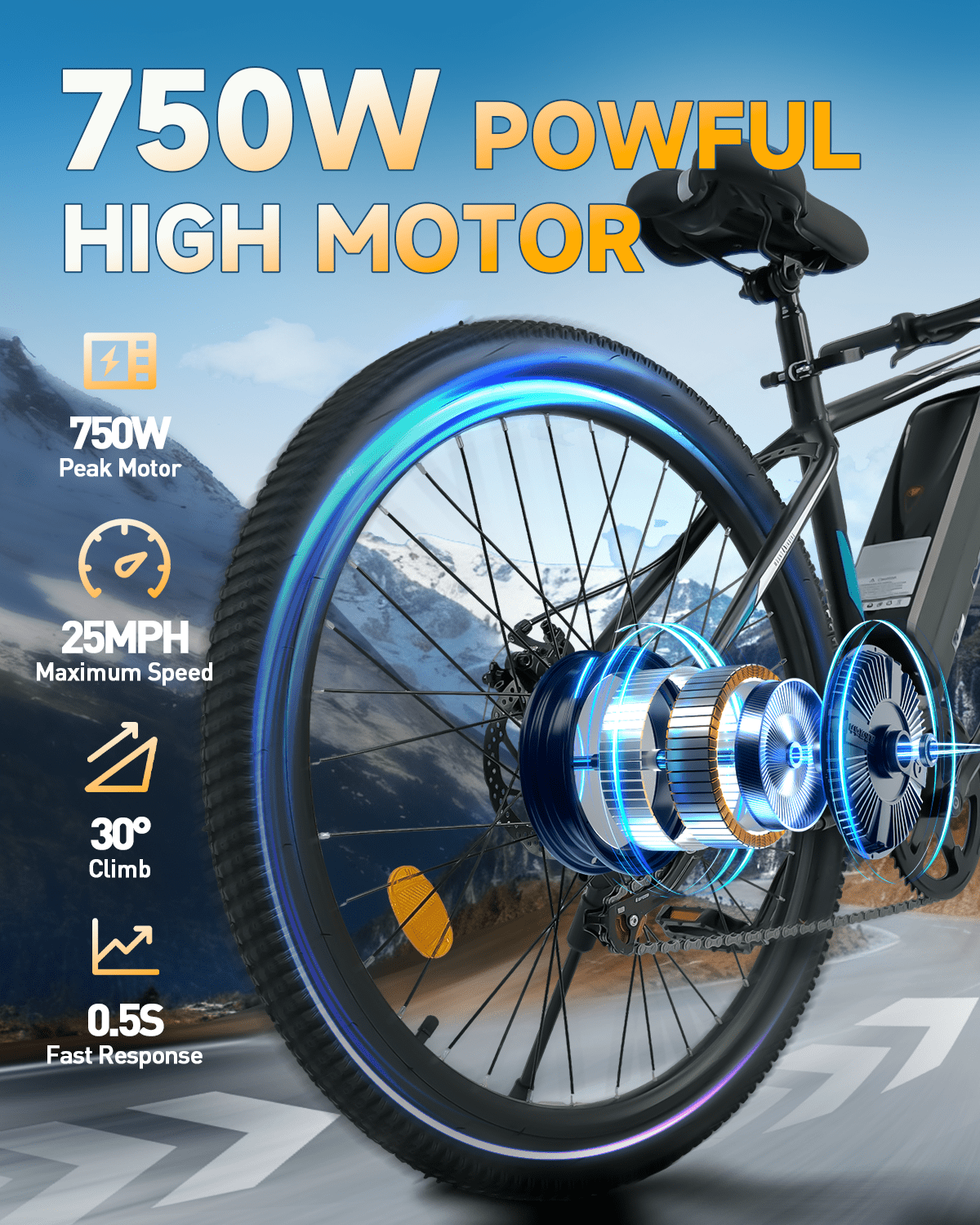 Bycyla Electric Bike for Adults,26 Electric Bike,40+ Miles,7-Speed,25Mph Power by 750W(Peak) Motor Mountain Ebike,Full Shock Absorber,Electric Bicycles for Commuting,E-Bike,UL 2849 Electric Bikes