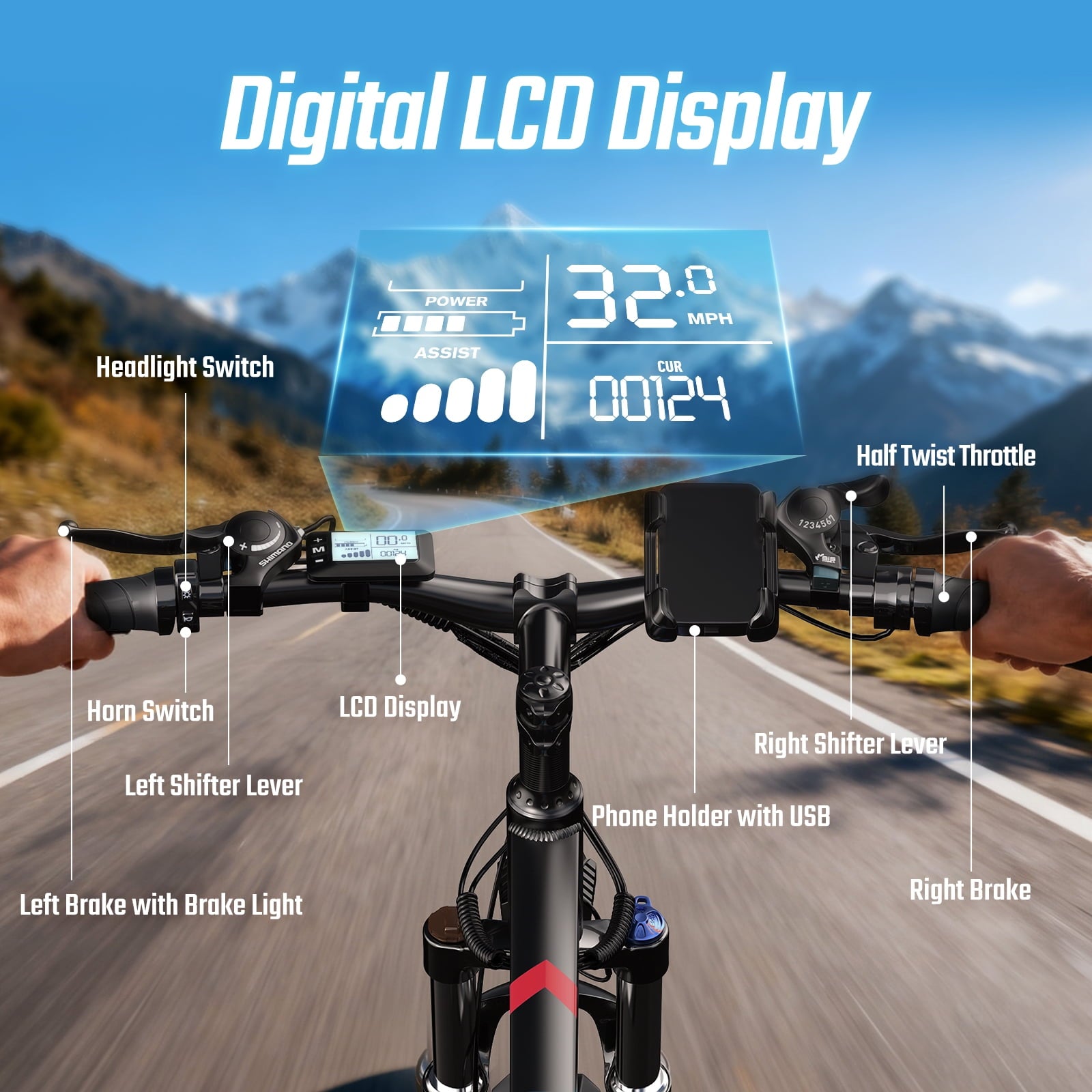 FENGQS Q8 Electric Bike for Adults, Peak 2000W Motor 48V 17.5Ah, 21-Speed Ebike, 80 Mile 35MPH Electric Mountain Bike, Front Suspension, (Red)UL 2849 Electric Bikes
