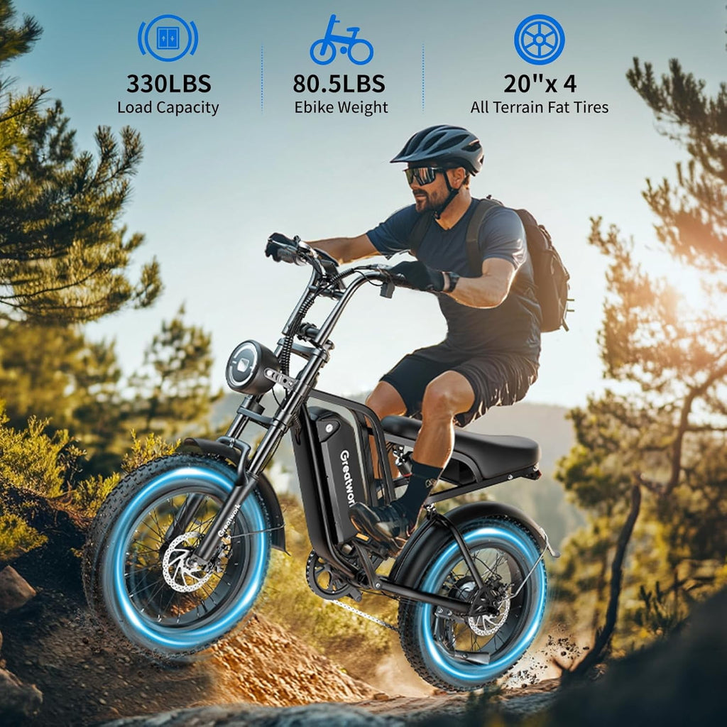 Electric Bicycle Peak 2500W for Adults,37MPH 100Miles, 48V 25Ah, 20*4in Fat Tire 7-Speed Full Suspension Mountain E Bike All-Terrain UL 2849 Electric Bikes