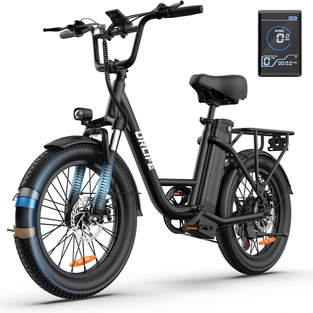 URLIFE 3.0 Fat Tire Ebike, 20 Electric Bicycles for Adult, 750W Peak Motor, 48V 13AH Remobavle Battery, 7-Speed Commuting Ebike, UL2849-Black Electric Bikes