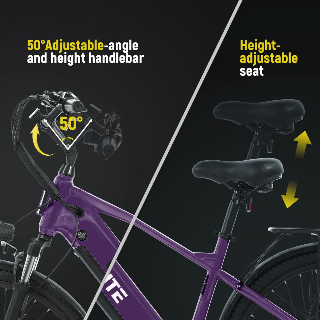 Adult Electric Bike – 70-Mile Range, 1300W Peak Motor, 28MPH, 840Wh Removable Battery, 26 Tires, 7-Speed Adjustable Stem, Step-Over Ebike, Purple Electric Bikes