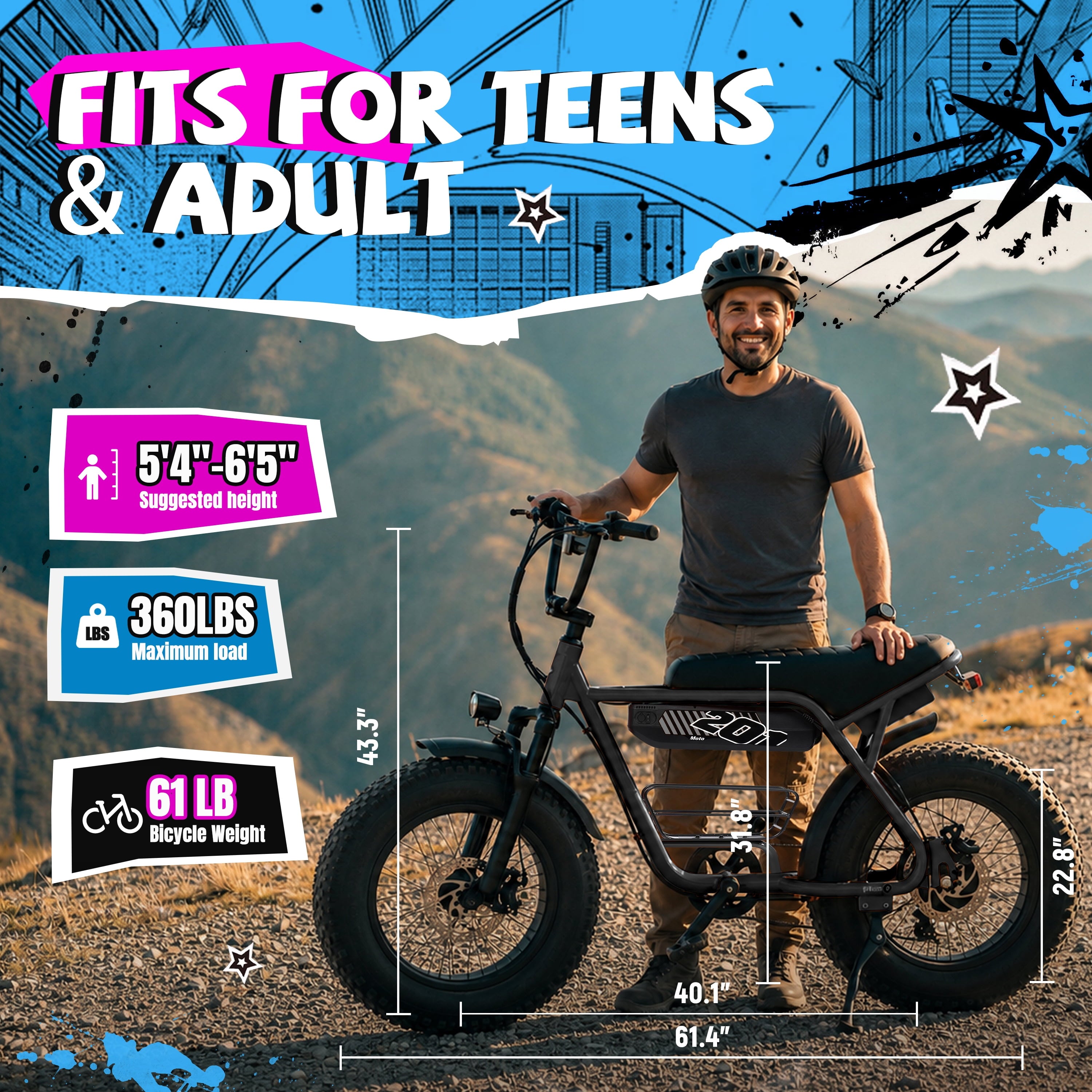 ESKUTE V201 Electric Bike for Adults & Teens 750W Peak 1500W, 30MPH, 48V 15.6Ah Battery, 20x4.0 Fat Tire 7-Speed, Front Suspension, All-Terrain Ebike Black with Phonebag & Lock, UL2849 Electric Bikes