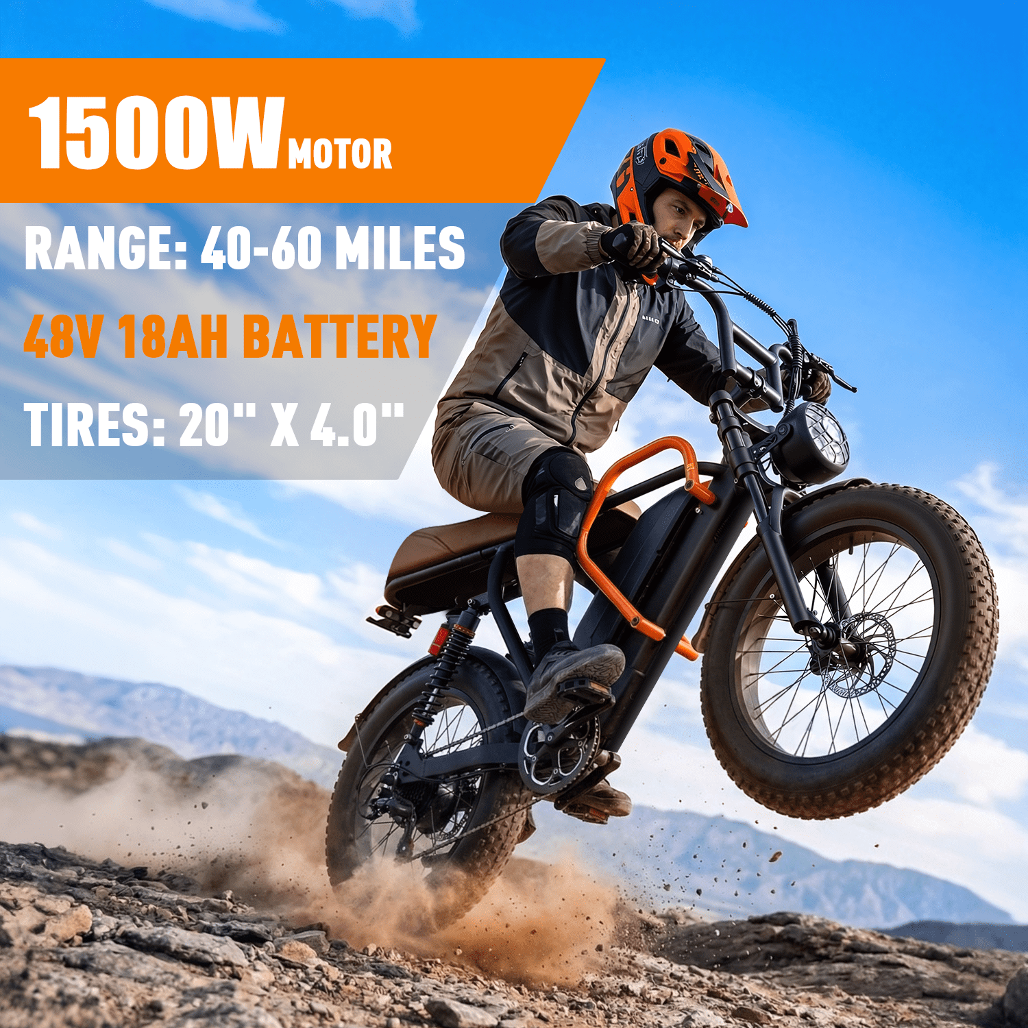 XKJ Electric Bike for Adults, 1500W Peak, 30MPH Electric Bike,50Mlies, 20 Fat Tire E-Mountain Bikes, 920Wh Removable Battery Ebike, Full Suspension shock, 7-Speed, UL 2849,Dirt ebike Electric Bikes